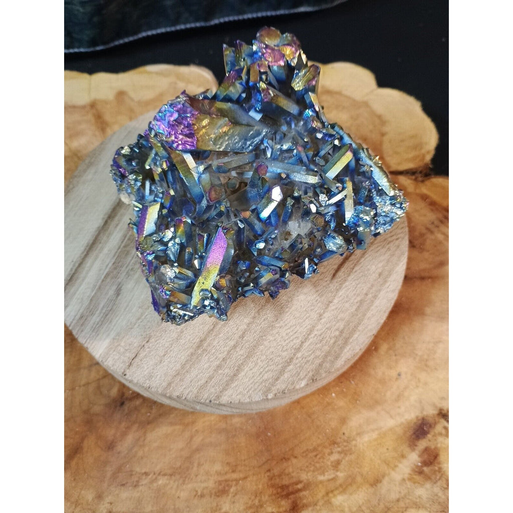 0.68lb Rainbow Aqua Aura Quartz Crystal Cluster Points Titanium Coating by CrystalCloud Company