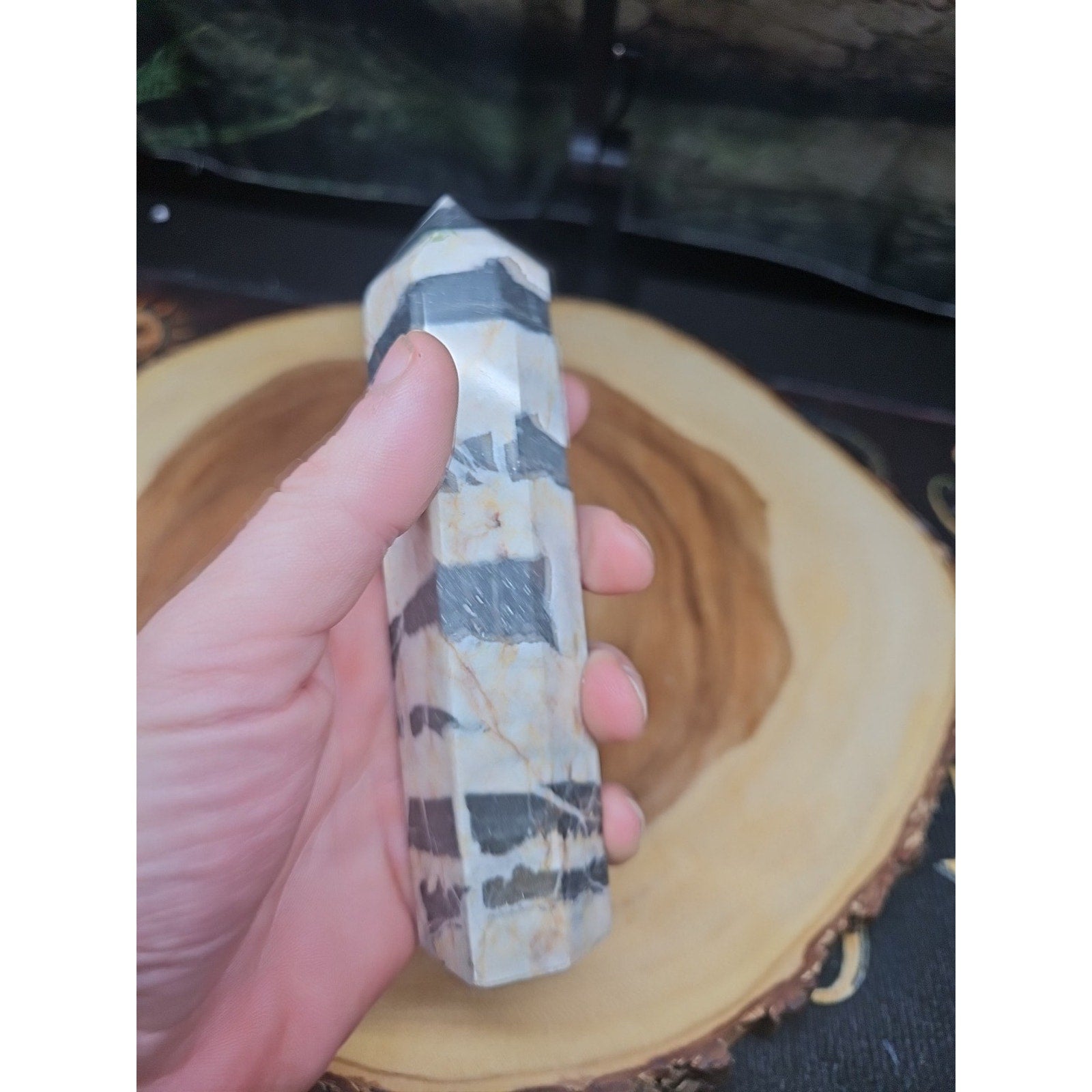 Zebra Stone Tower 341g 6in Tall by CrystalCloud Company