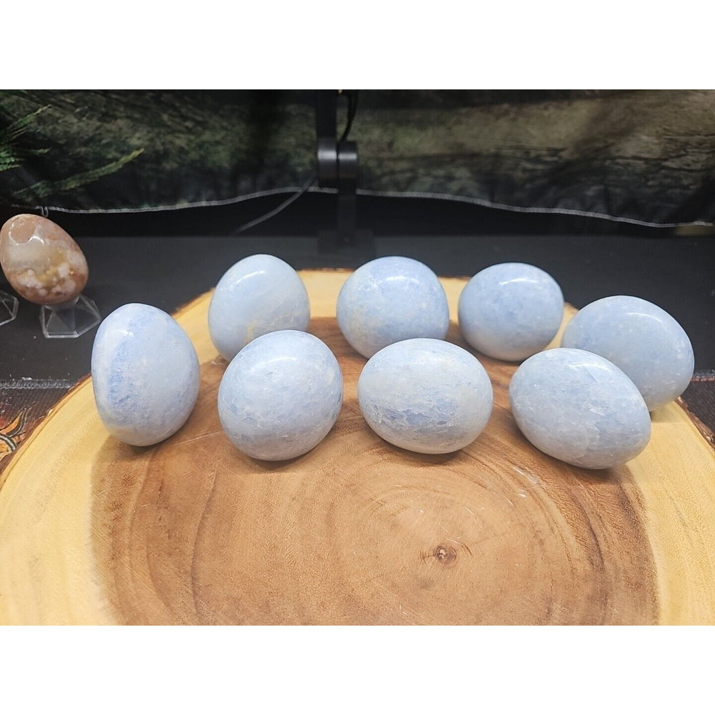 Baby Blue Celestite Crystal Palm Stones — 1 lb, 2-Piece Set from Brazil | CrystalCloud Company by CrystalCloud Company