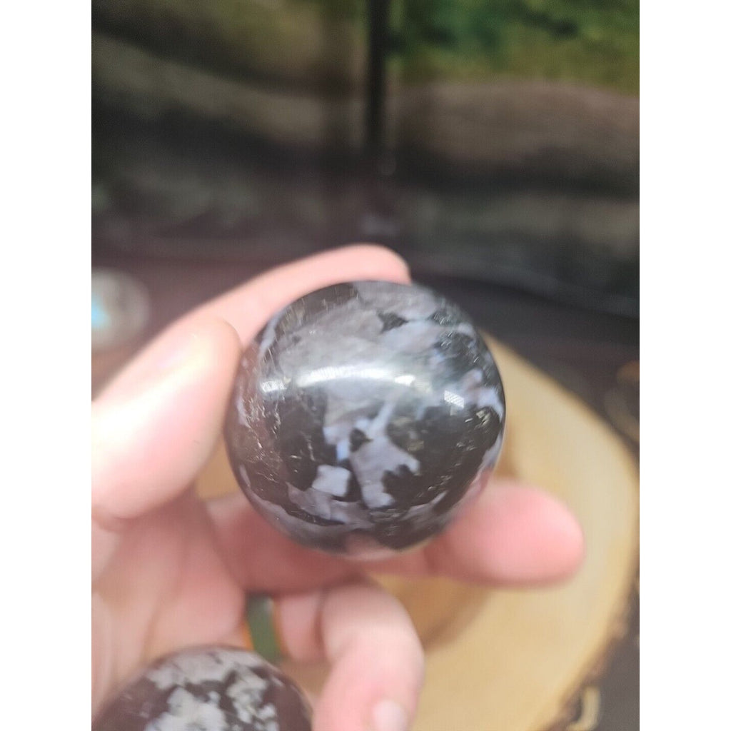 Black Flower of Fog Jasper Quartz Crystal Sphere Pair — 40mm, Madagascar | CrystalCloud Company by CrystalCloud Company