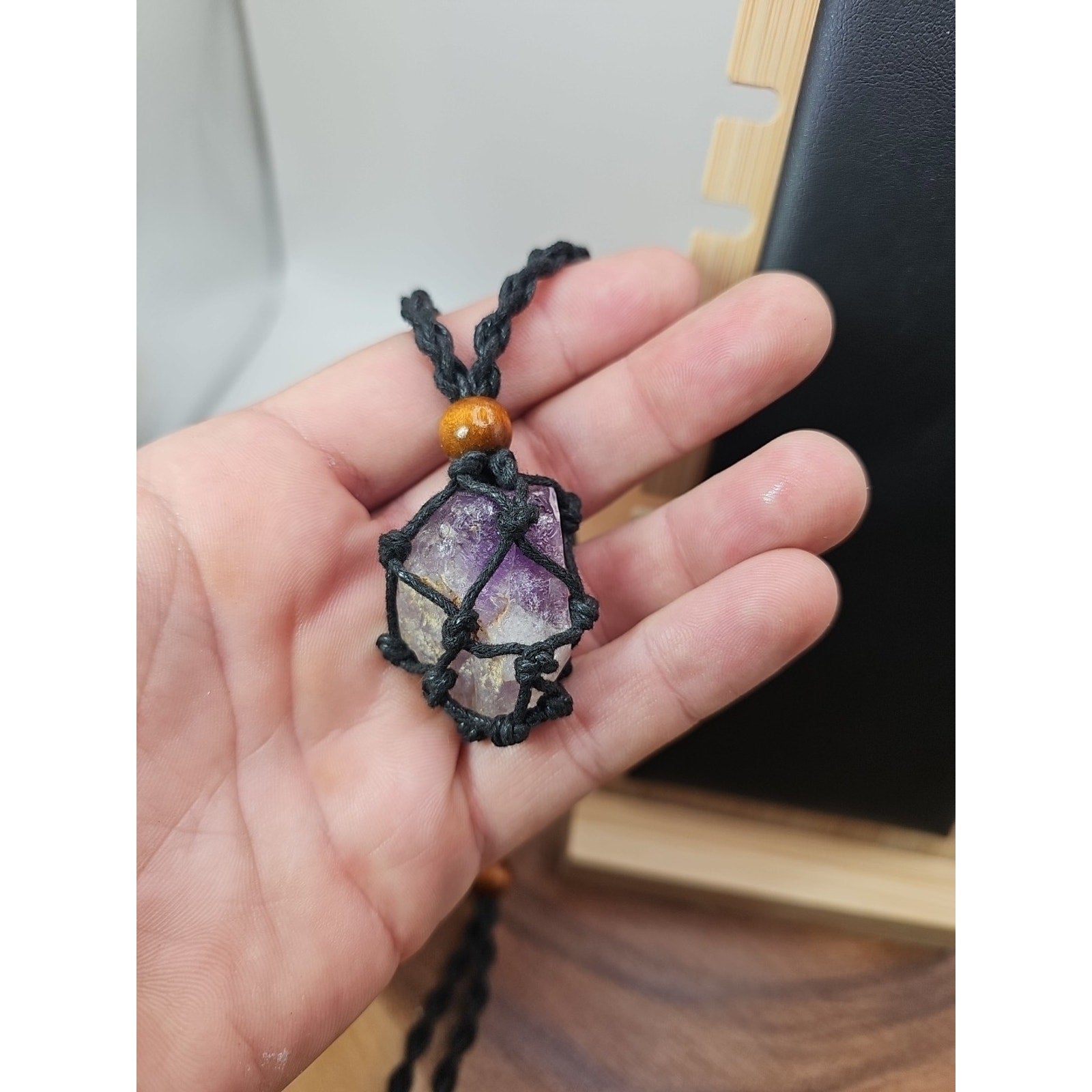 Hemp Rope Amethyst Quartz Crystal Necklace Adjustable by CrystalCloud Company