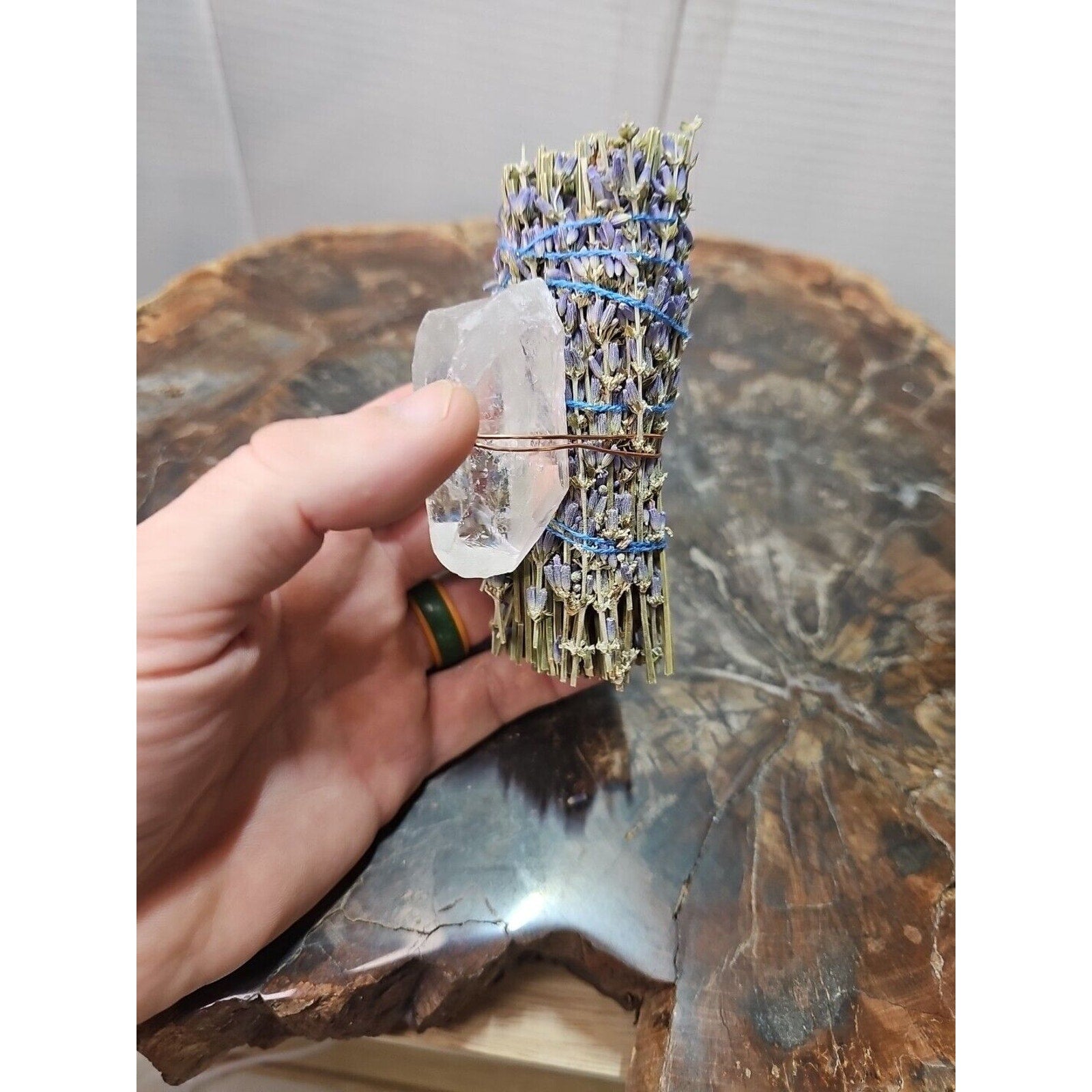 Lavender wrapped crystal W/ Huge White Quartz Healing by CrystalCloud Company