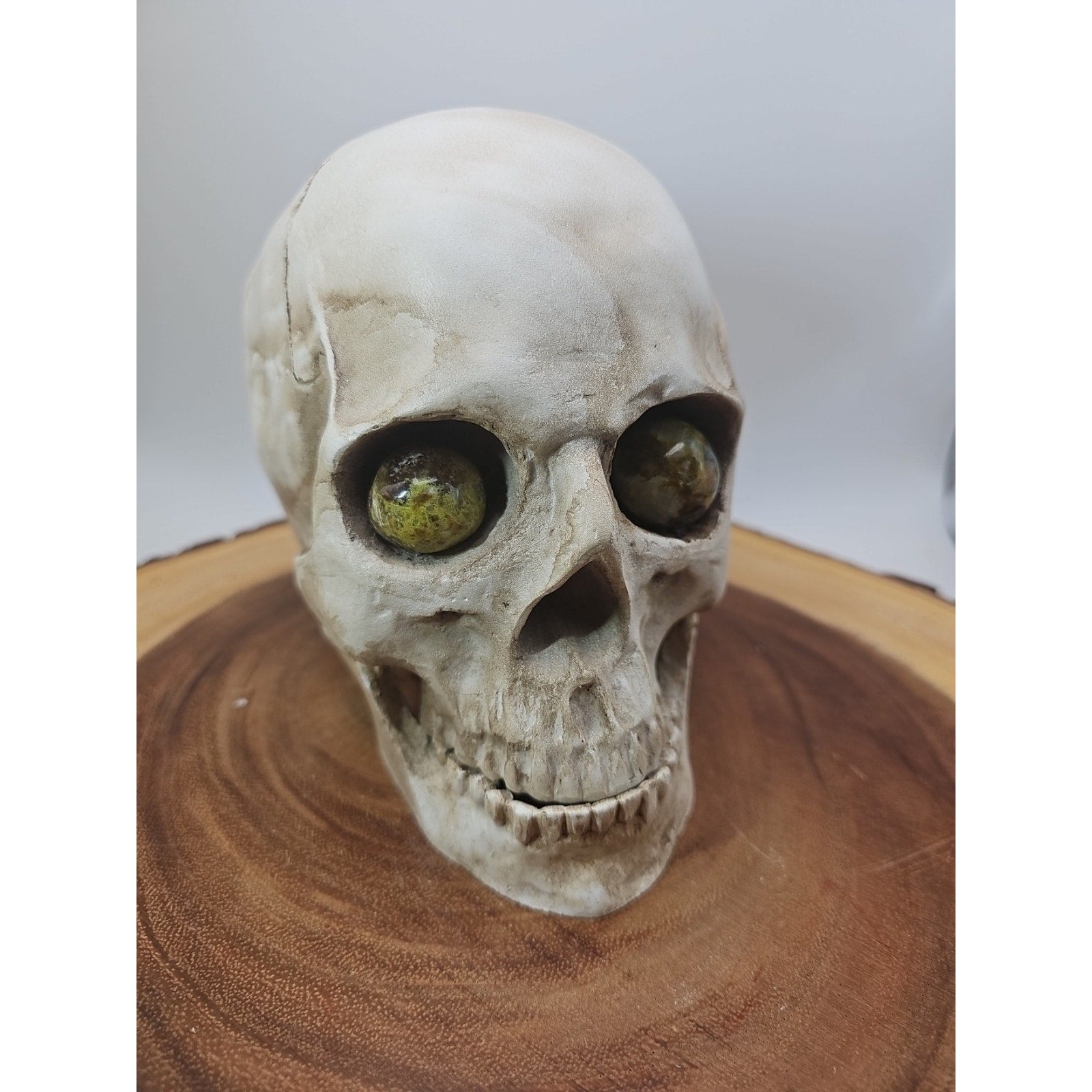 Resin Crystal Skull with Ocean Jasper Quartz Eyes — Collector Art Piece | CrystalCloud Company by CrystalCloud Company