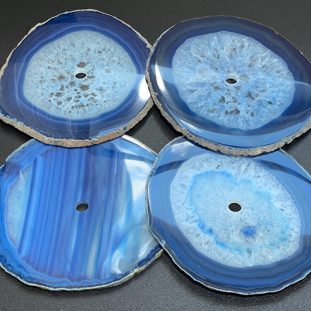 Blue Agate Slice Clock Faces, Center Drilled For Craft Projects Lanterns, Clocks by Amazing Crystals