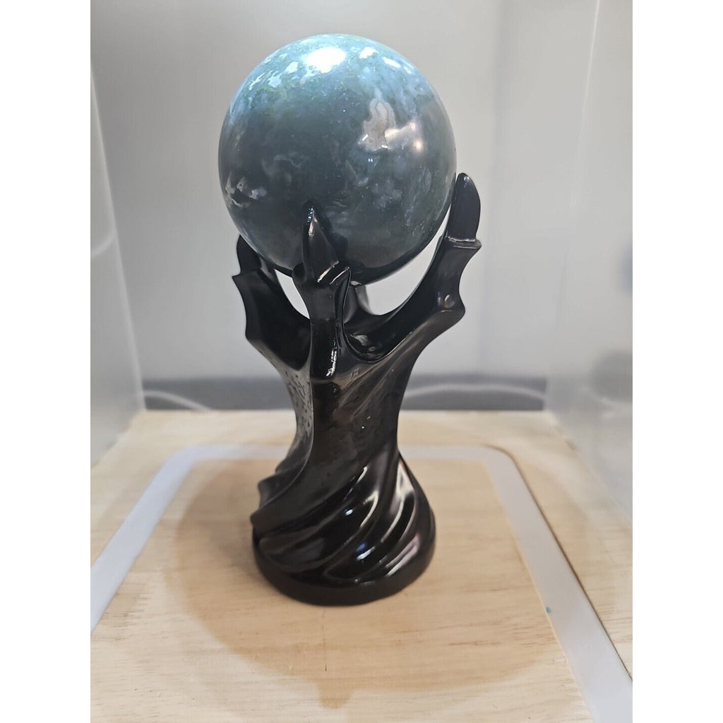 Water Grass Agate Sphere with Stand — 871g, Natural Polished Crystal Ball | CrystalCloud Company by CrystalCloud Company