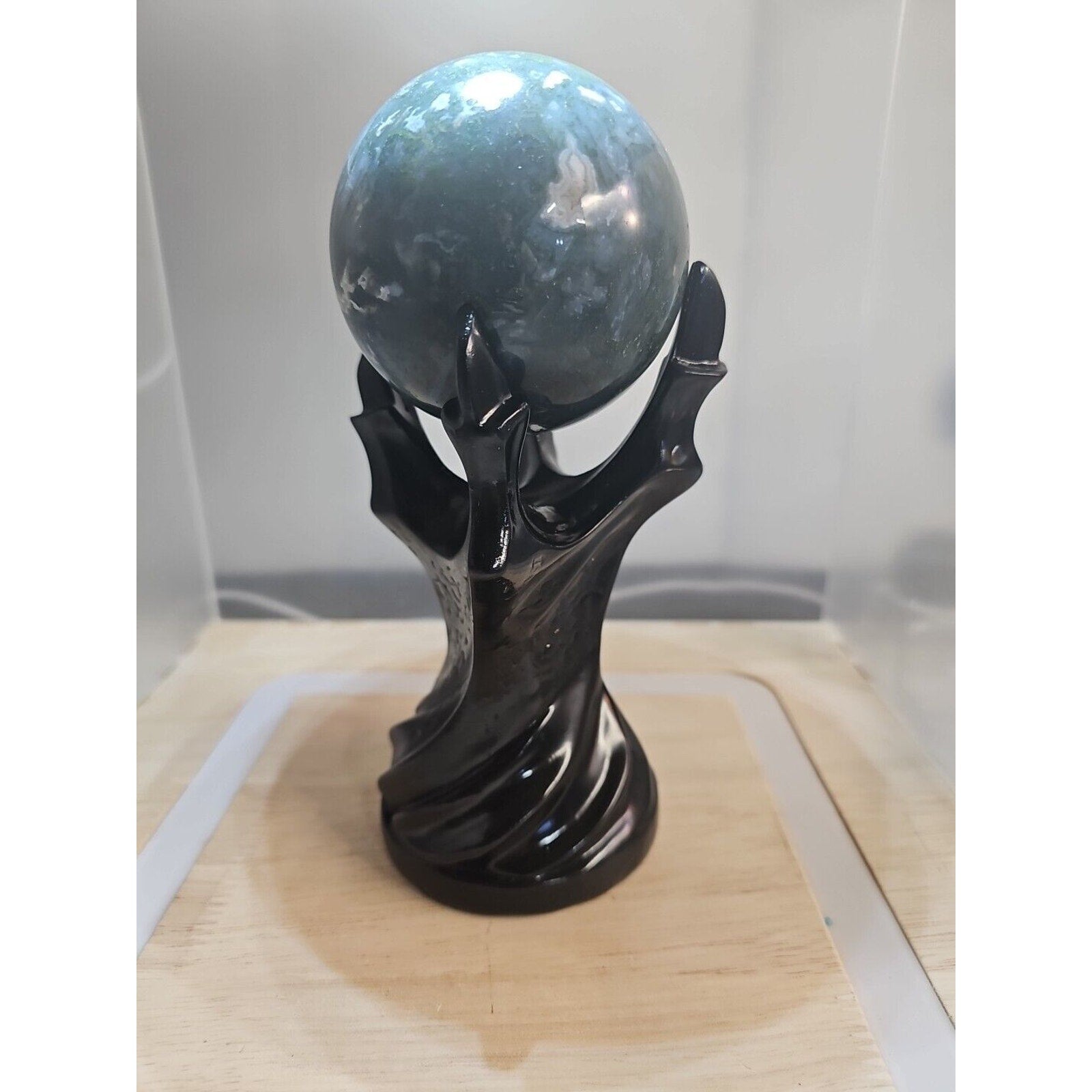 Water Grass Agate Sphere with Stand — 871g, Natural Polished Crystal Ball | CrystalCloud Company by CrystalCloud Company