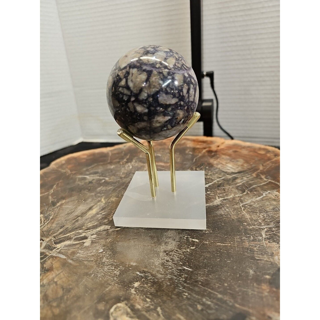 60mm Natural Phantom Chevron Amethyst Quartz Crystal Sphere W/Stand by CrystalCloud Company