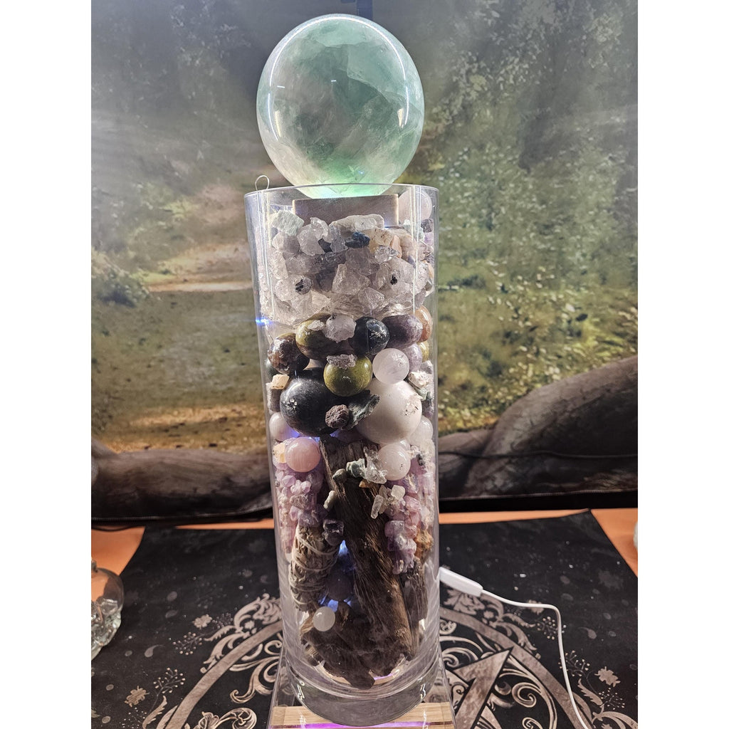 22lb Mixed Crystal Vase Collection - LED Fluorite Sphere & Amethyst | CrystalCloud Company by CrystalCloud Company