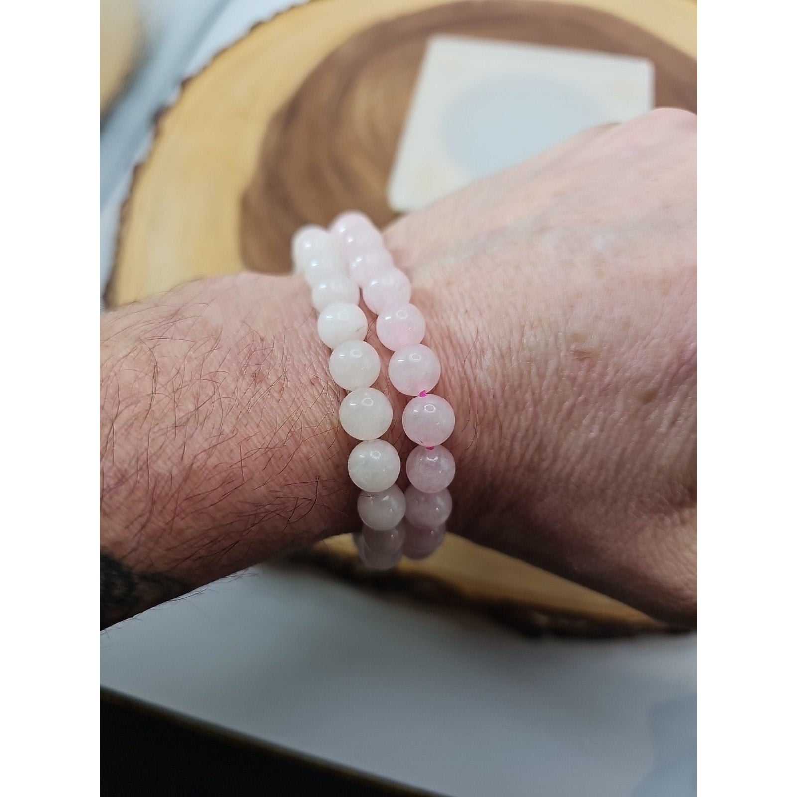 1 Real Rose Quartz Beaded Bracelet 8mm Handmade by CrystalCloud Company
