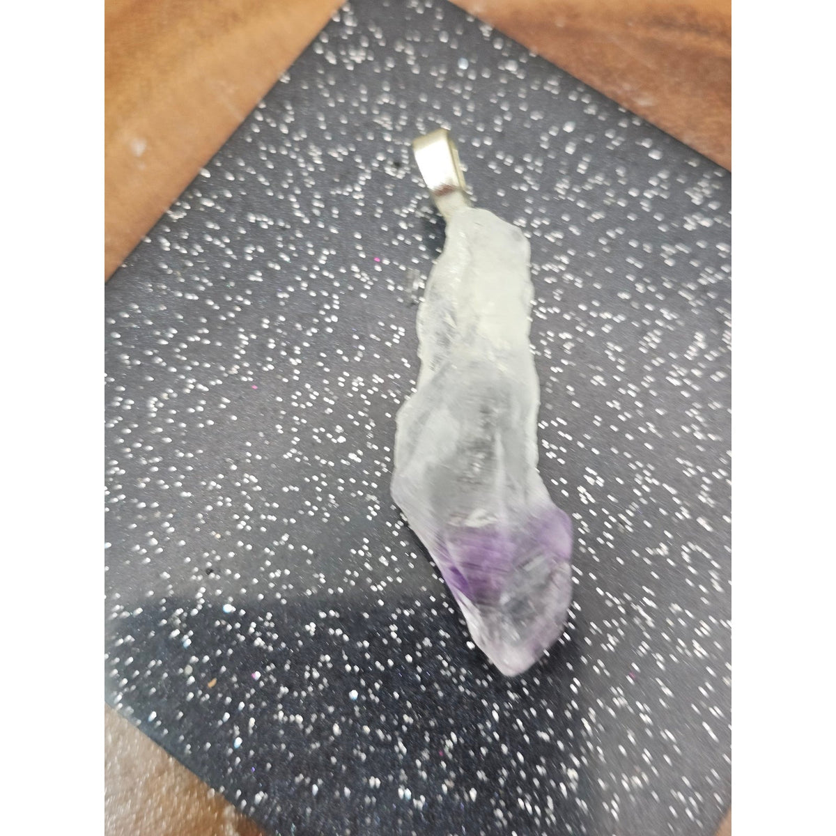 Natural Raw Brazil Amethyst Pendant w/ 925 Silver Chain