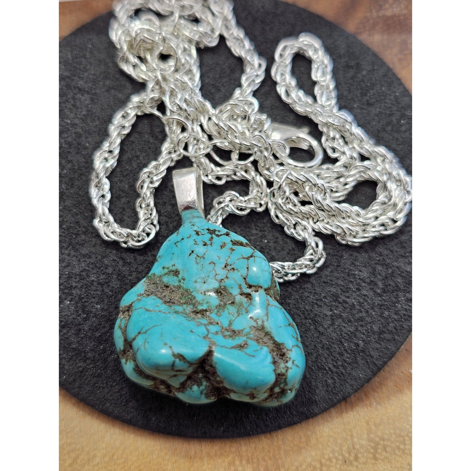Howlite Turquoise Pendant w/16in 925 silver chain by CrystalCloud Company