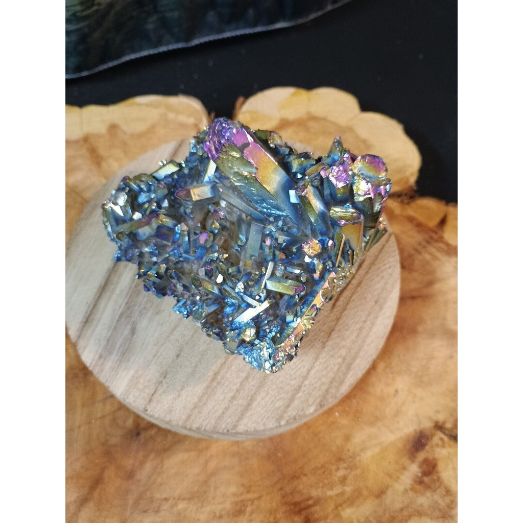 0.68lb Rainbow Aqua Aura Quartz Crystal Cluster Points Titanium Coating by CrystalCloud Company