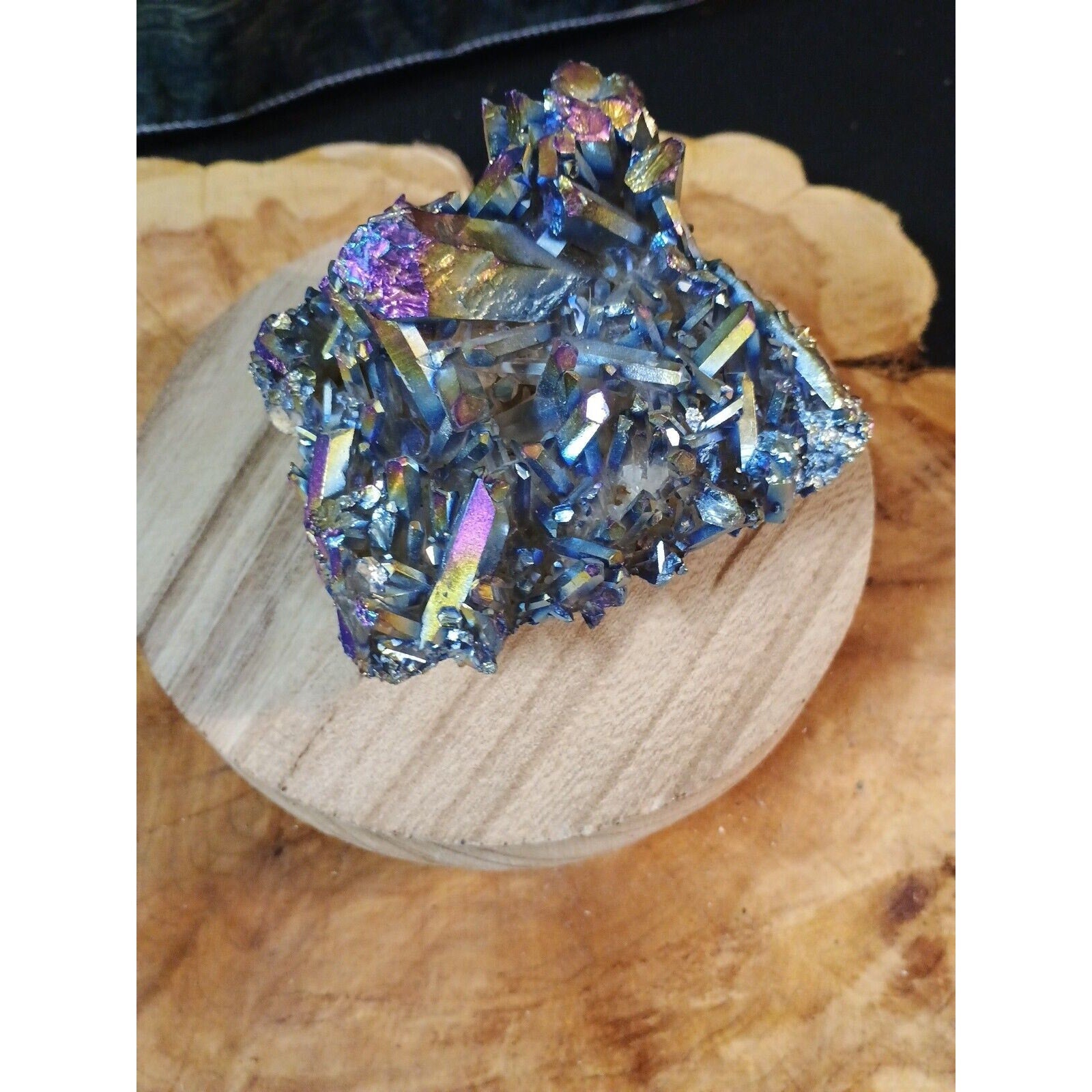0.68lb Rainbow Aqua Aura Quartz Crystal Cluster Points Titanium Coating by CrystalCloud Company