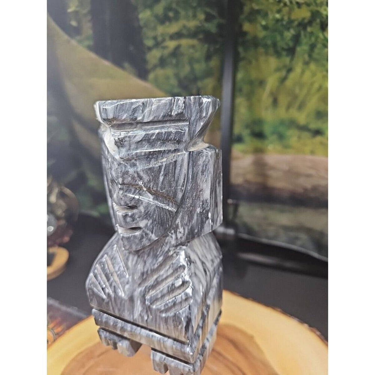 Carved Onyx Stone Aztec Mayan Tiki Sculpture 7in Tall 4lbs