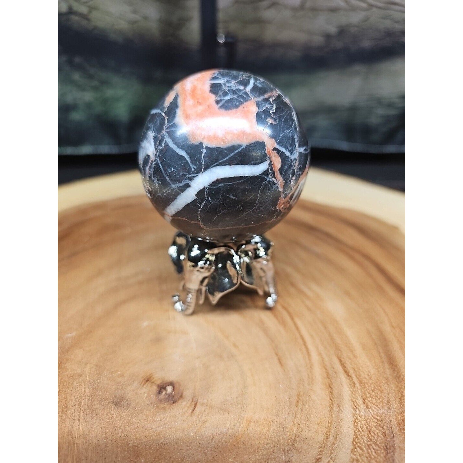Ocean Jasper Sphere .75lbs 58mm. W/ Elephant Stand by CrystalCloud Company
