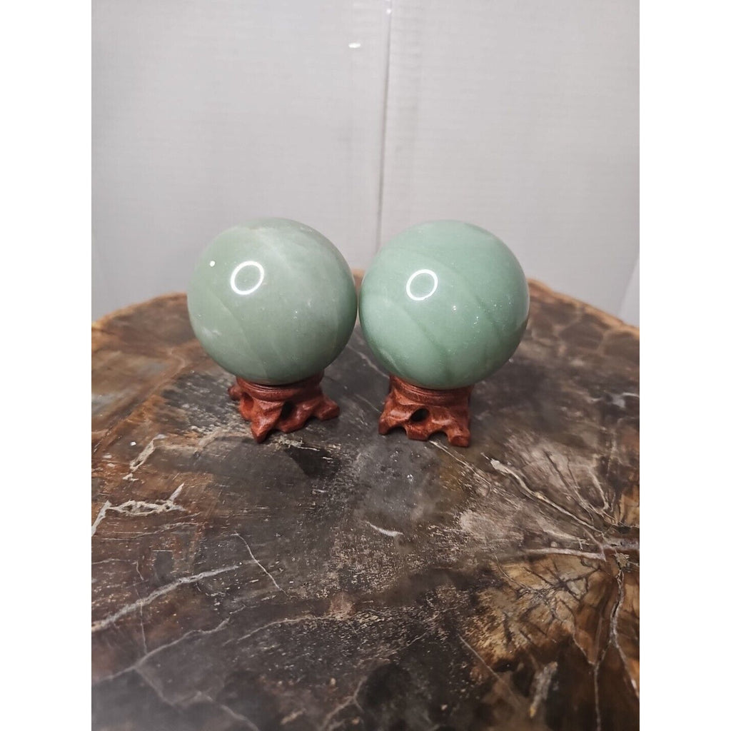 1.88LB 2Pcs A Set Of Natural Jade Crystal Jasper Sphere Ball Polished W/Stands by CrystalCloud Company