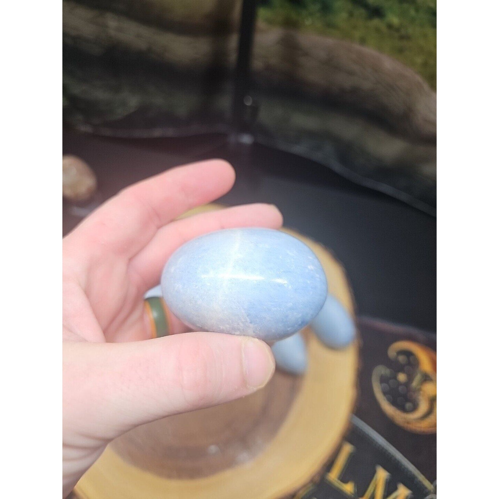 Baby Blue Celestite Crystal Palm Stones — 1 lb, 2-Piece Set from Brazil | CrystalCloud Company by CrystalCloud Company