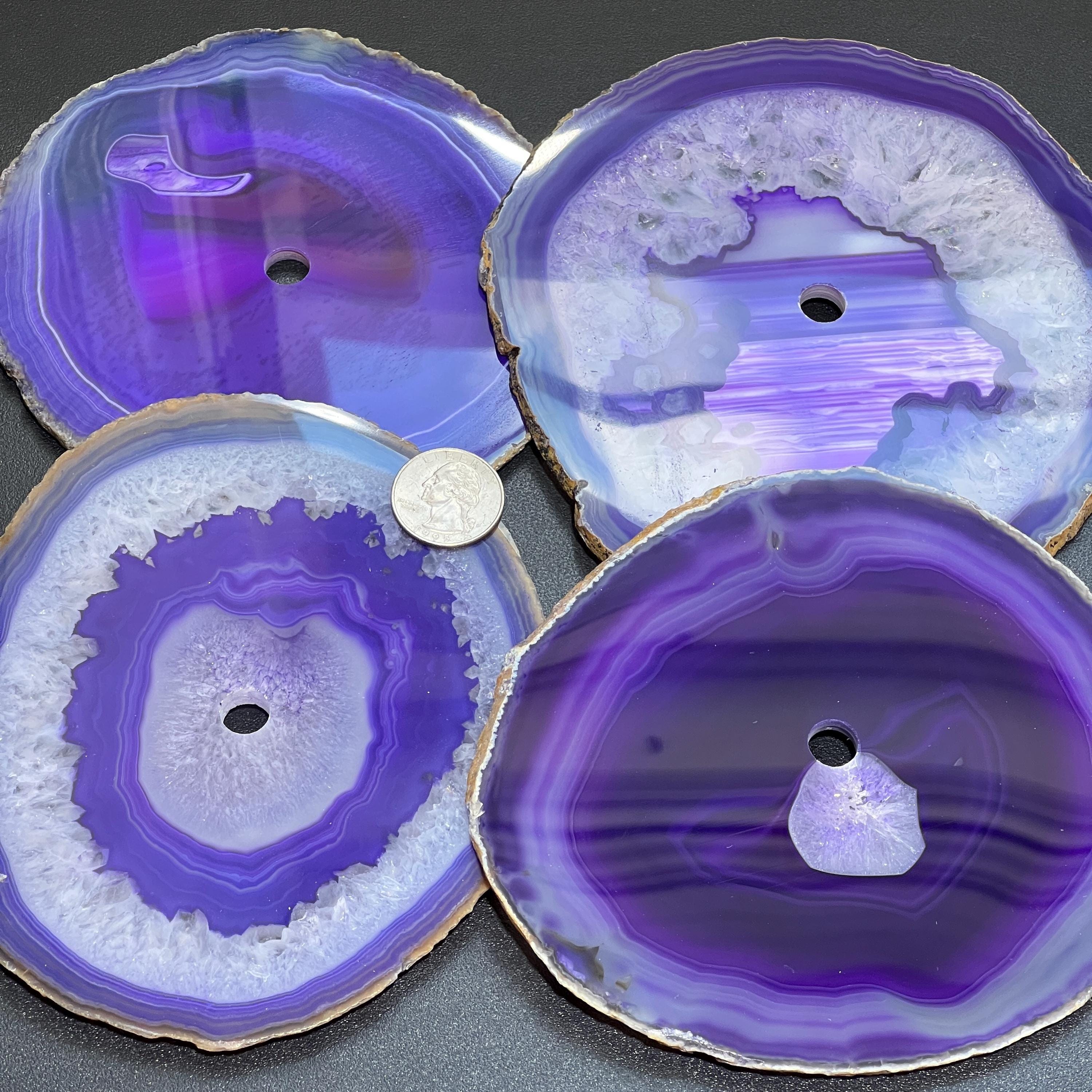 Large Purple Color Agate Slice Clock Faces (5.5 to 6 Inches)(1 CM Drilled Hole) by Amazing Crystals