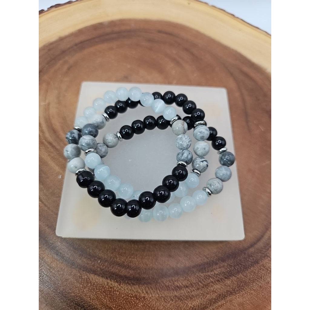 Handmade 8mm Mixed Natural Gemstone Round Beads Stretchy Bracelet Reiki Chakra by CrystalCloud Company