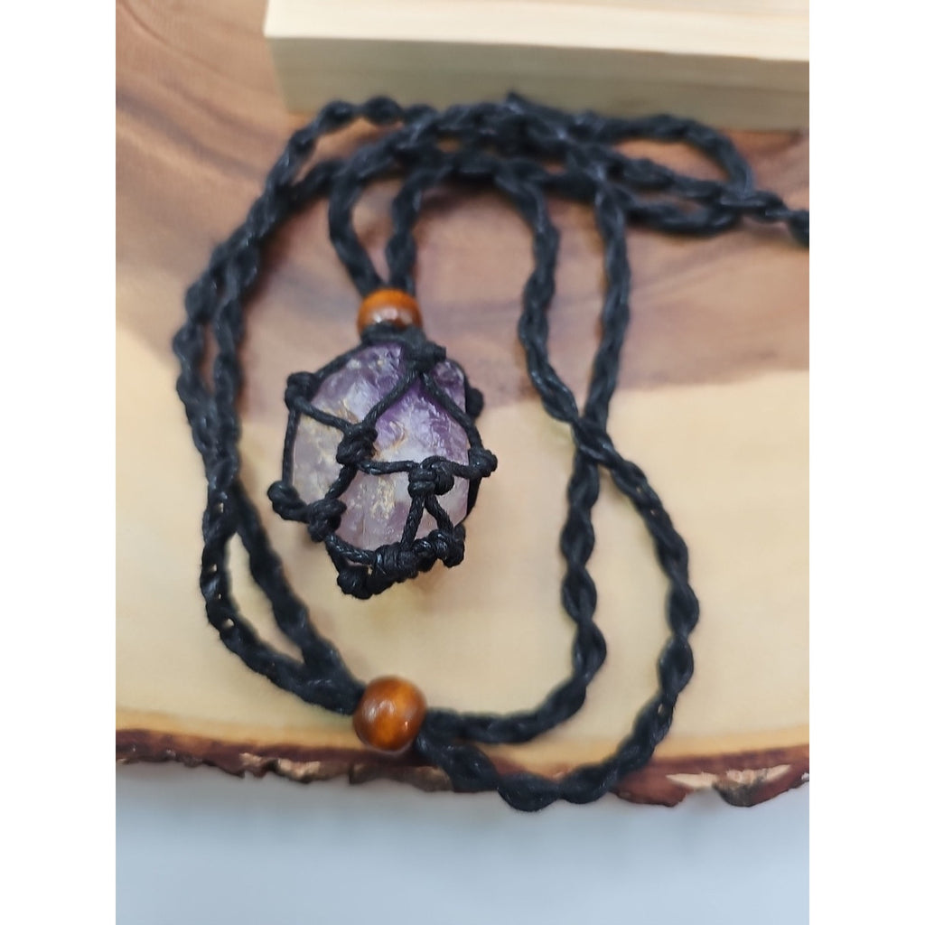 Hemp Rope Amethyst Quartz Crystal Necklace Adjustable by CrystalCloud Company
