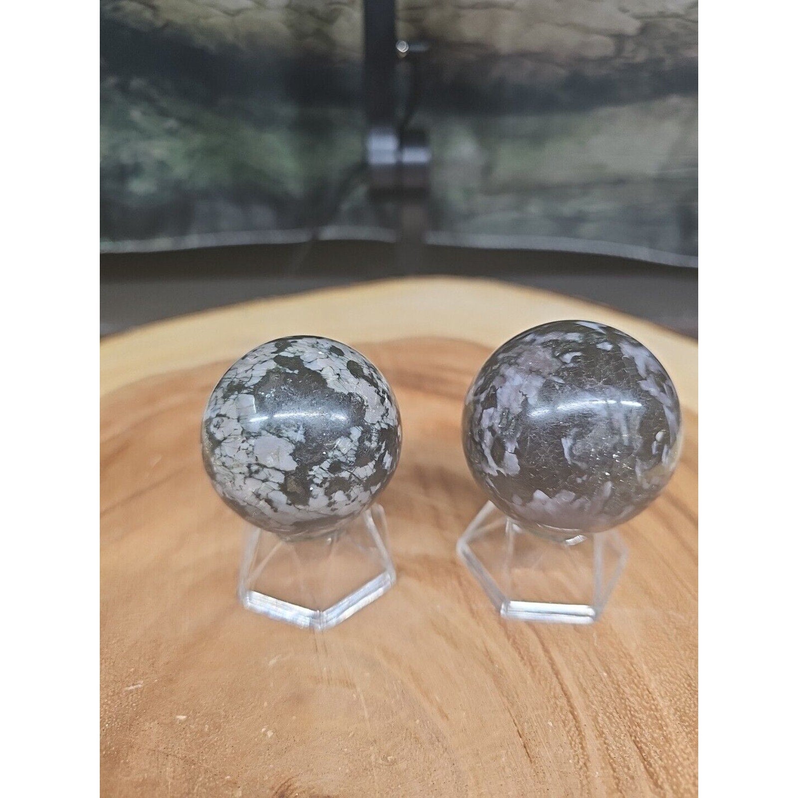 Black Flower of Fog Jasper Quartz Crystal Sphere Pair — 40mm, Madagascar | CrystalCloud Company by CrystalCloud Company