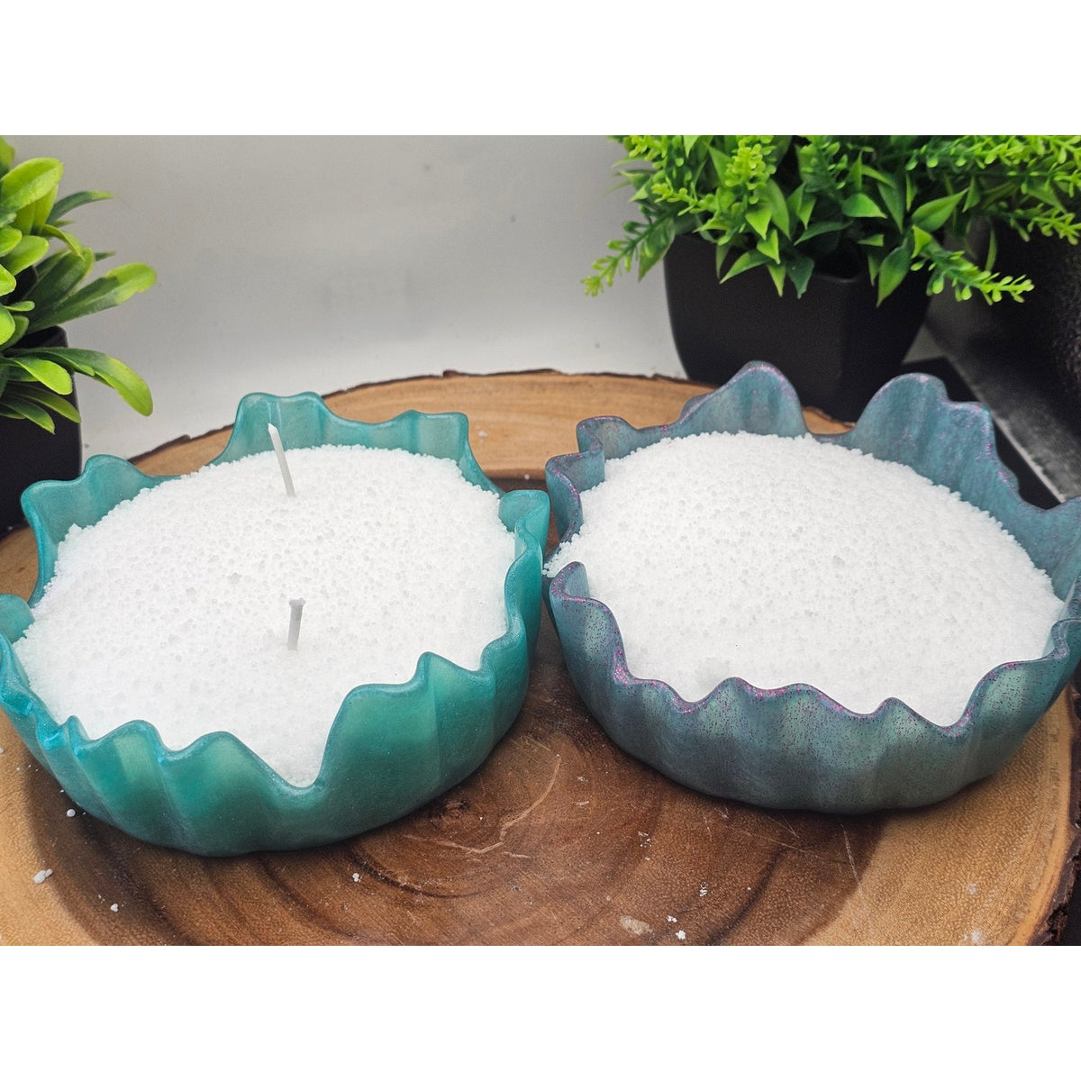 Pair of Teal Resin Bowls with 1lb Pearl Wax Beads + 15 Wicks