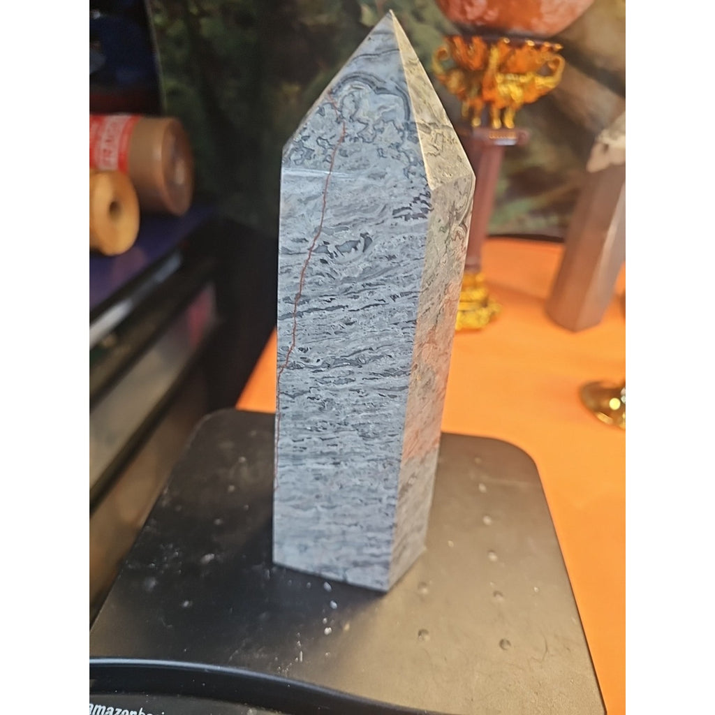 3.69LB 1Pcs Natural Gray Crazy Lace Jasper Crystal Point Tower Healing by CrystalCloud Company