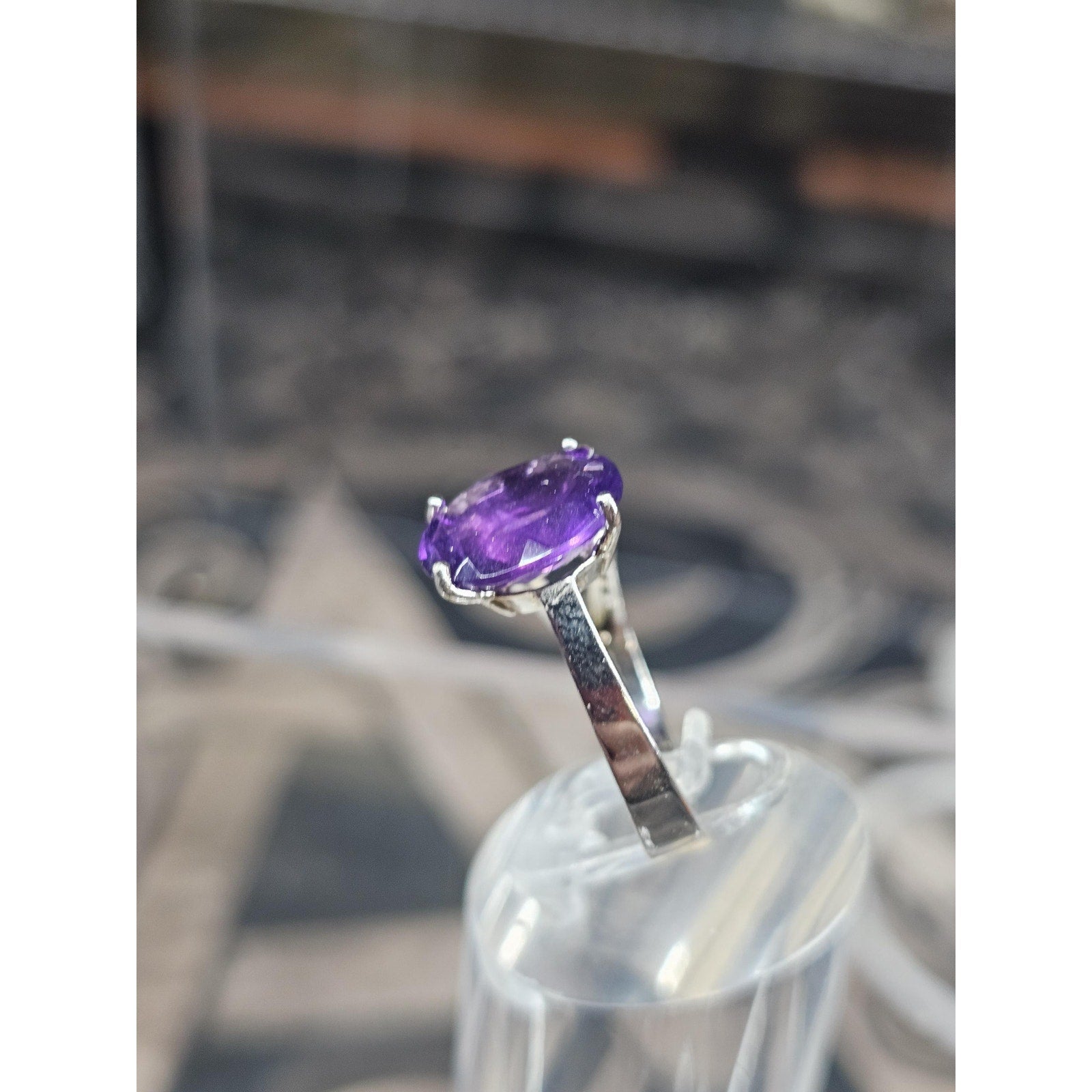 Womens 14K White Gold Platinum Finish Size 6 Ring Amethyst & Diamonds by Diablo