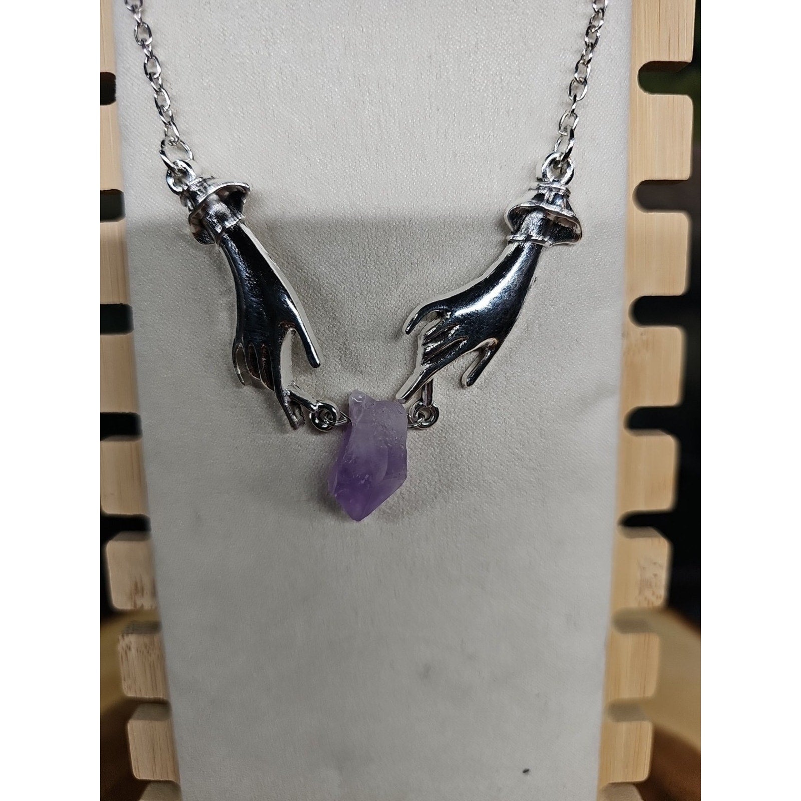 Amethyst Crystal Necklace 16in Stainless Steel by CrystalCloud Company