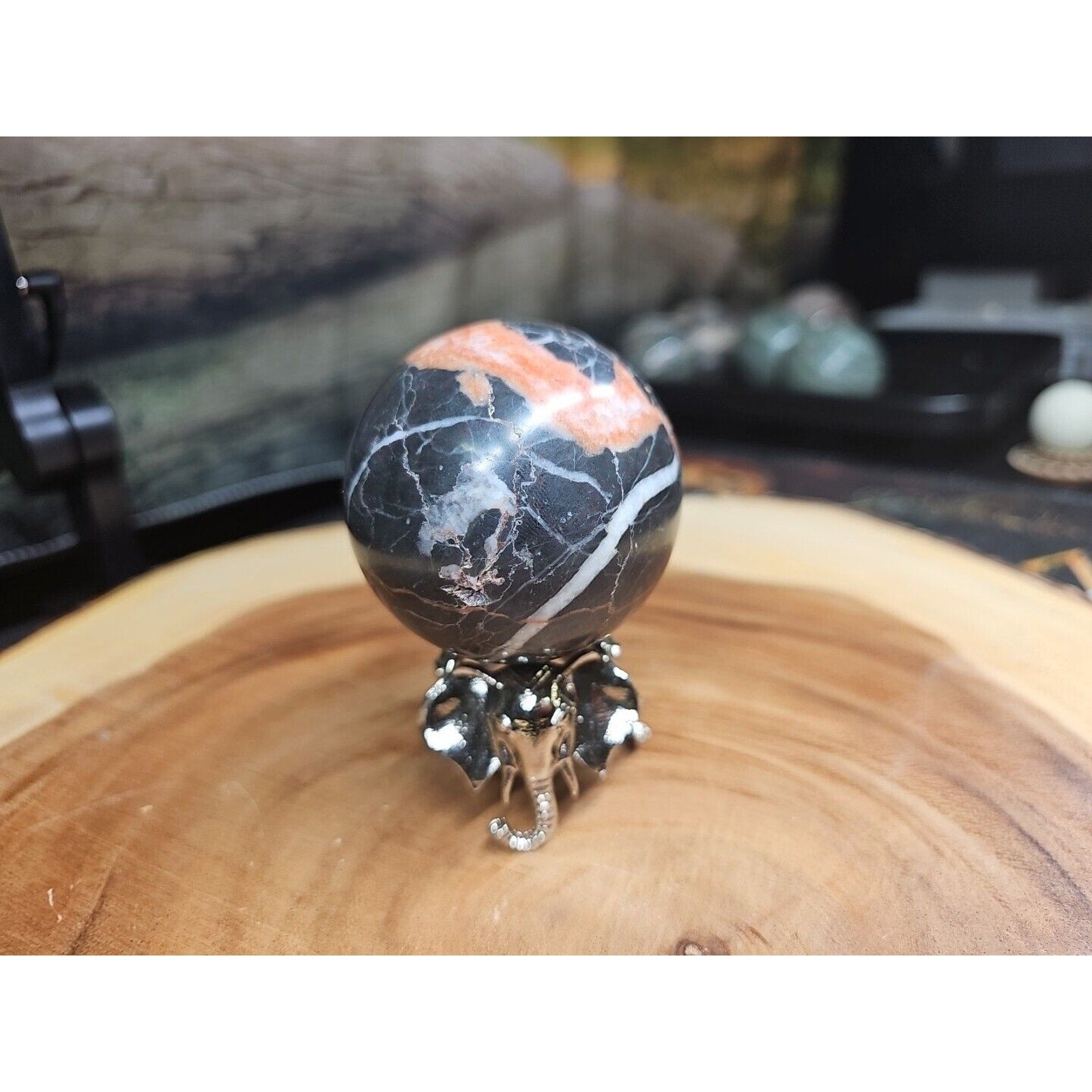 Ocean Jasper Sphere .75lbs 58mm. W/ Elephant Stand by CrystalCloud Company