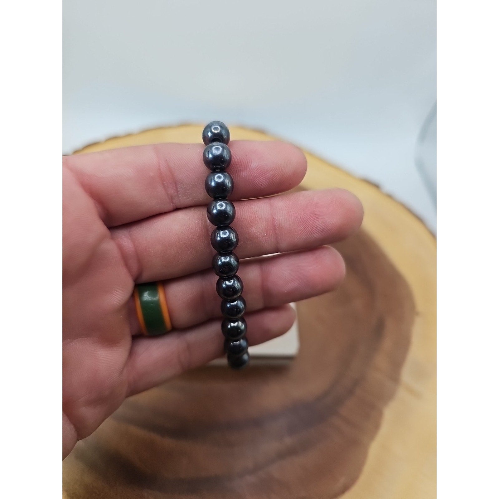 1 Natural 8mm Pyrite Stone Bracelet Black Gemstone Stretch Bracelet Handmade by CrystalCloud Company