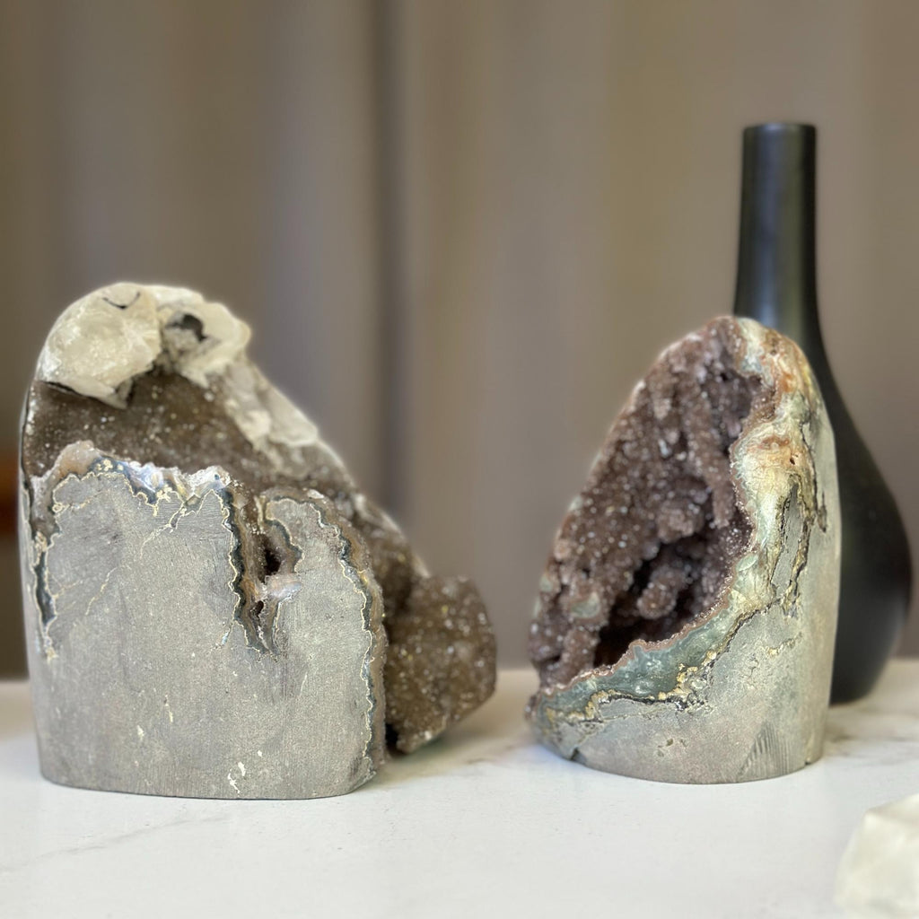 AAA Quality Uruguayan Micro Crystal Free Form With Calcite Set