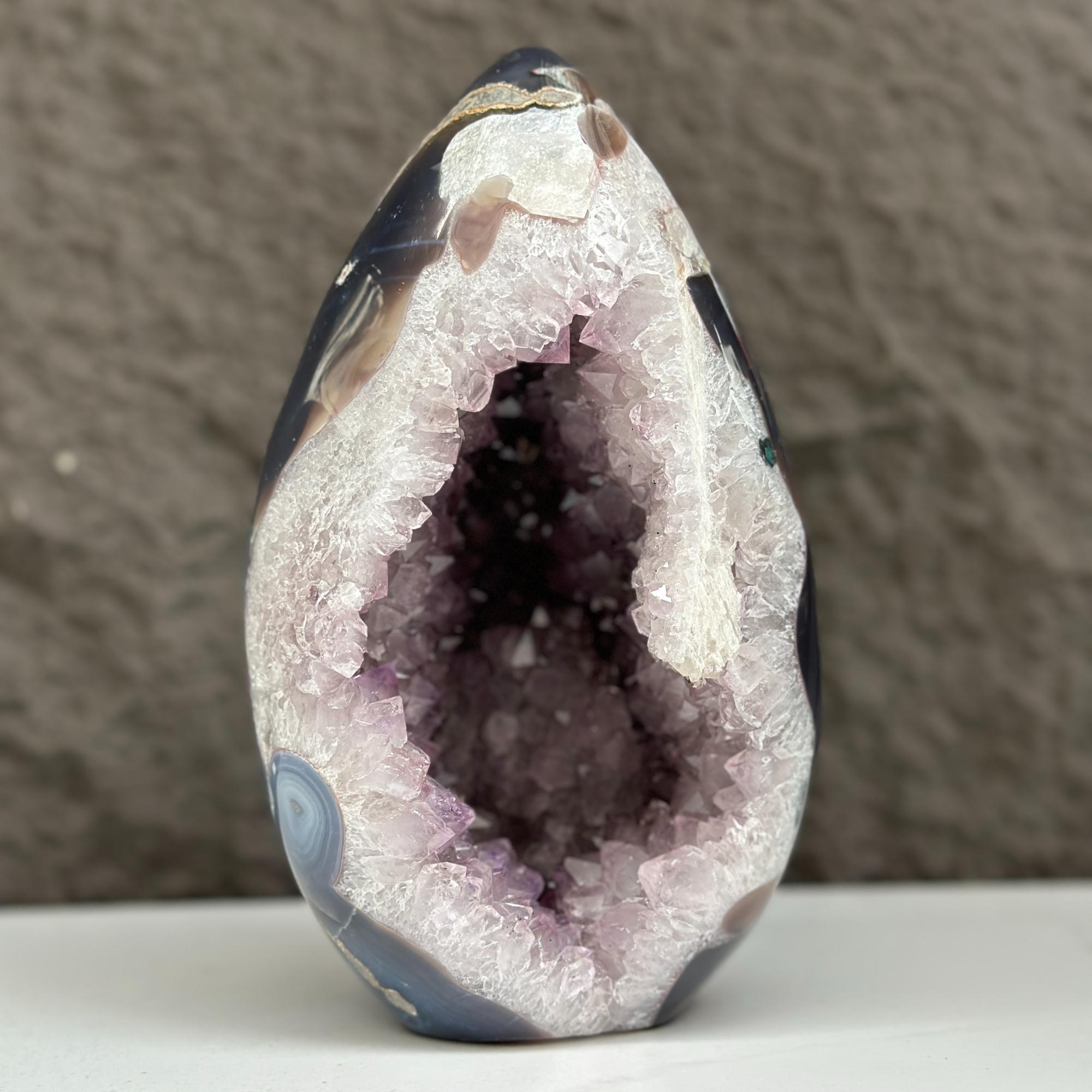 Agate & Amethyst Quartz Crystal Egg Cave