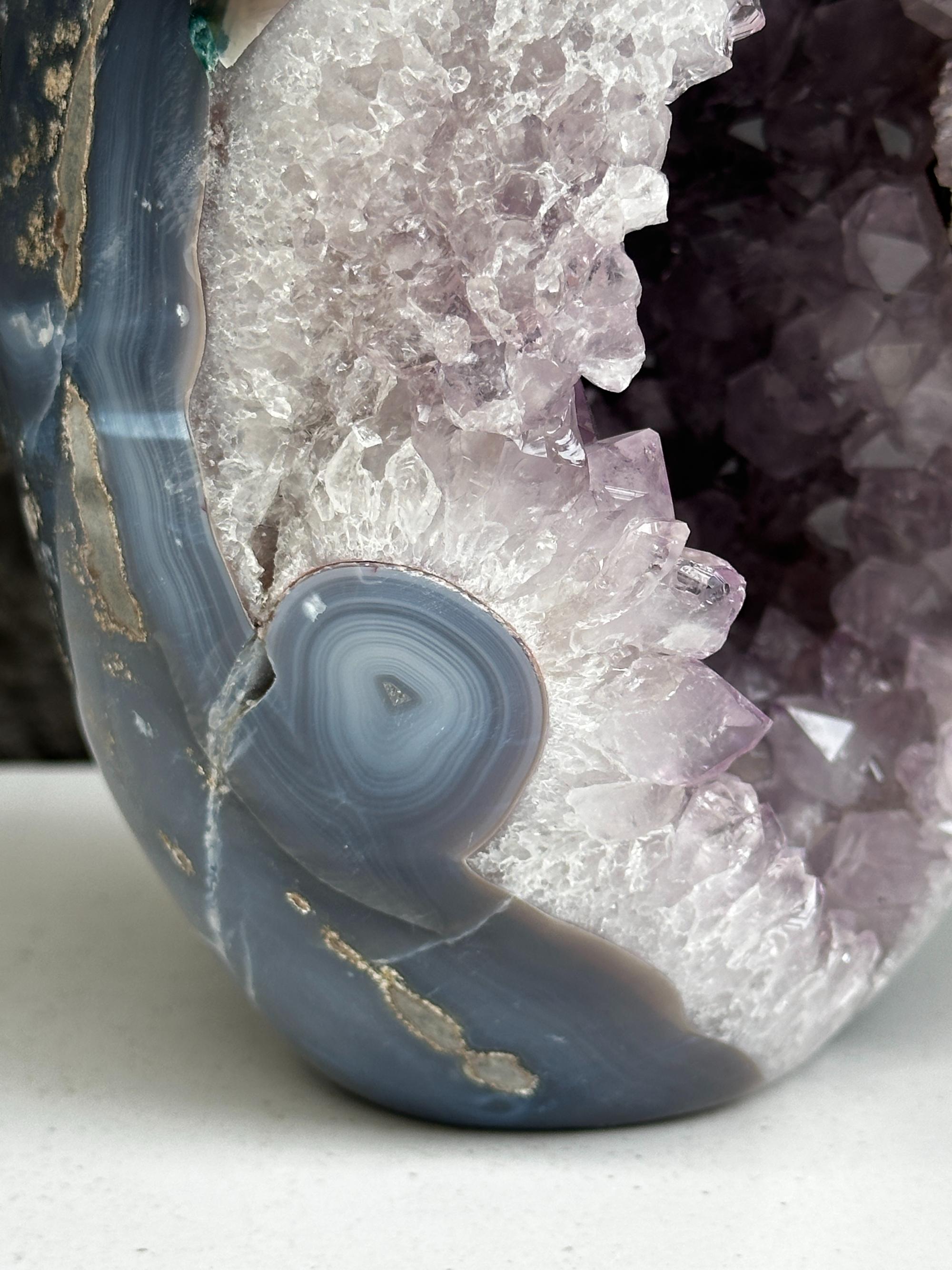Agate & Amethyst Quartz Crystal Egg Cave