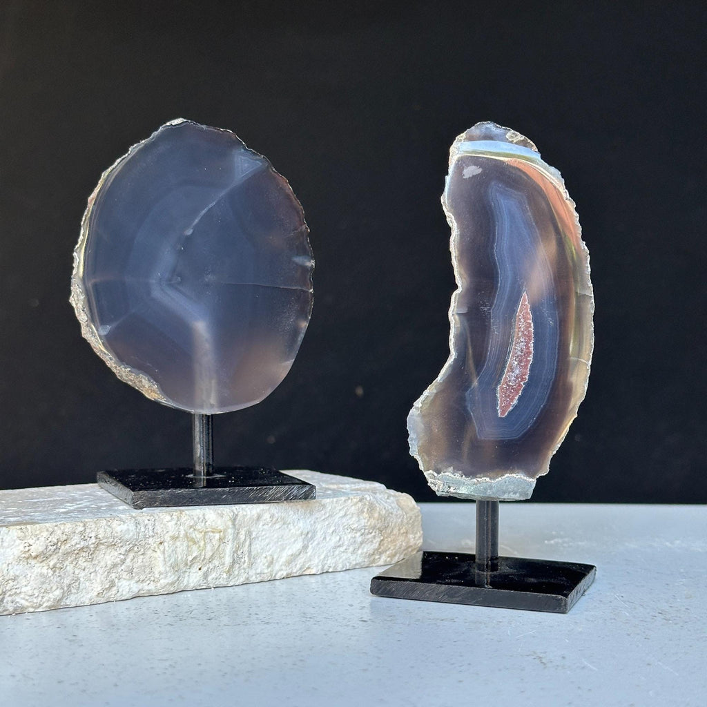 Agate Slice Set on Metal Stand for Desk & Nightstand by DeepPurpleProject