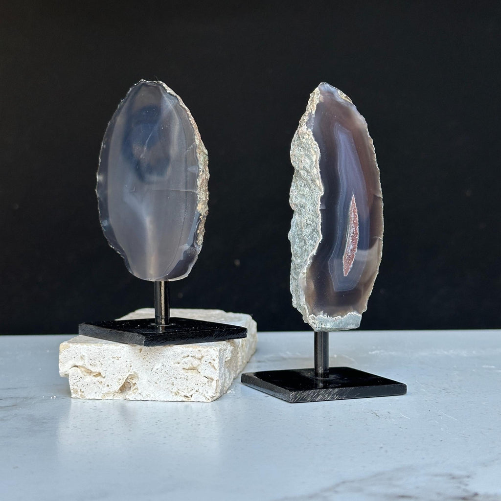 Agate Slice Set on Metal Stand for Desk & Nightstand by DeepPurpleProject