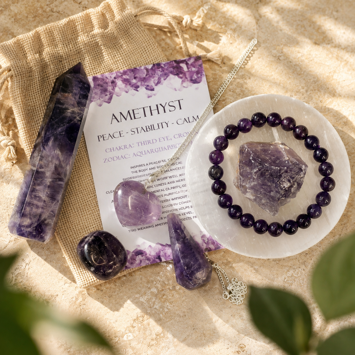 Amethyst Crystal Gift Set For Emotional Support and Protection, Real Polished Gemstones.