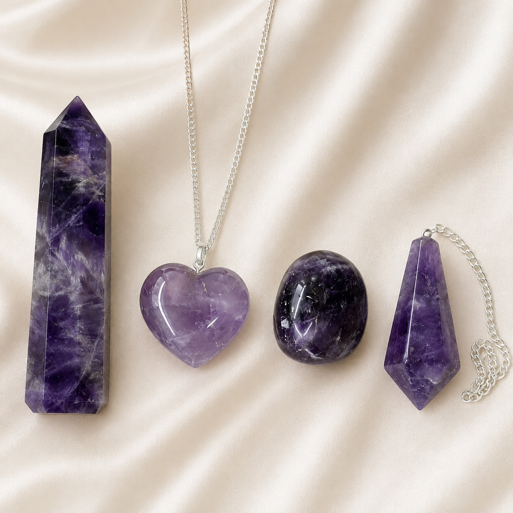 Amethyst Crystal Gift Set For Emotional Support and Protection, Real Polished Gemstones.