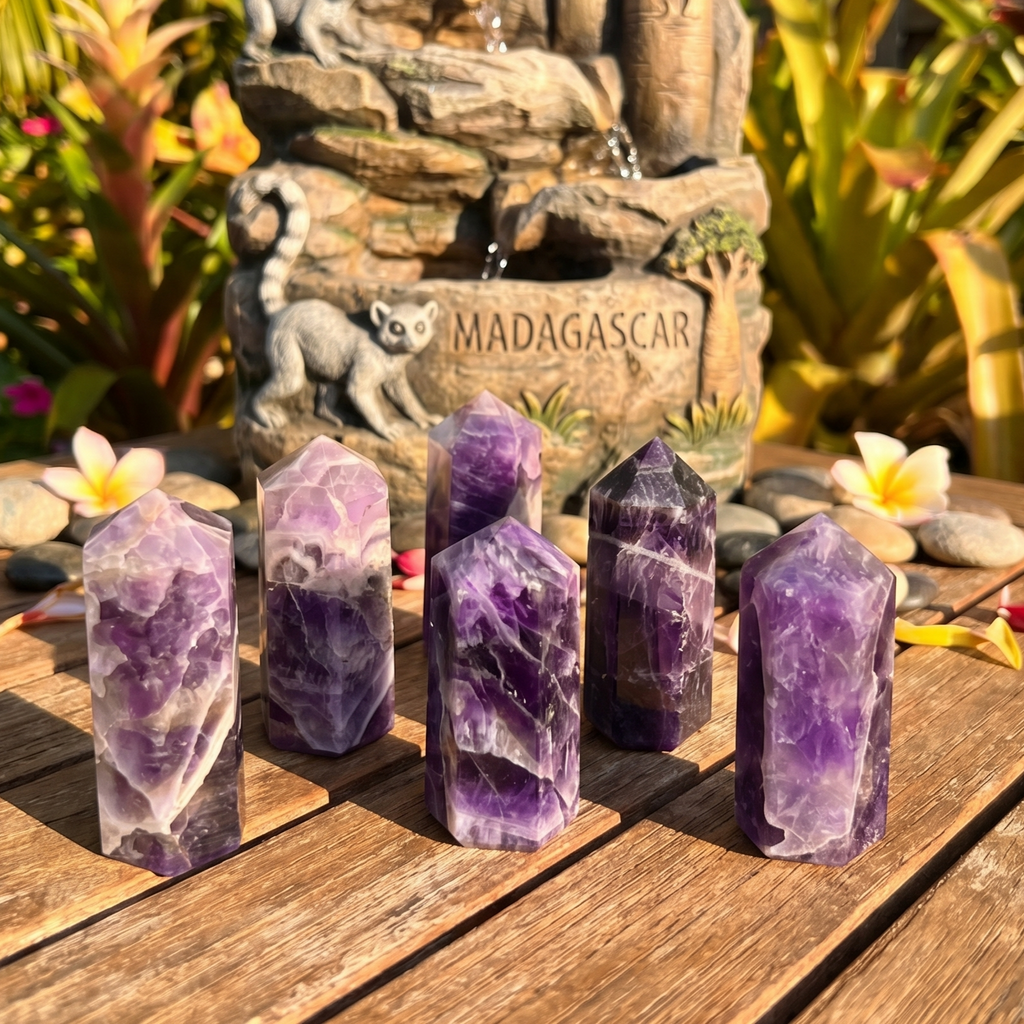 Banded Purple Amethyst Crystal Point Tower Obelisk Carving by Amazing Crystals