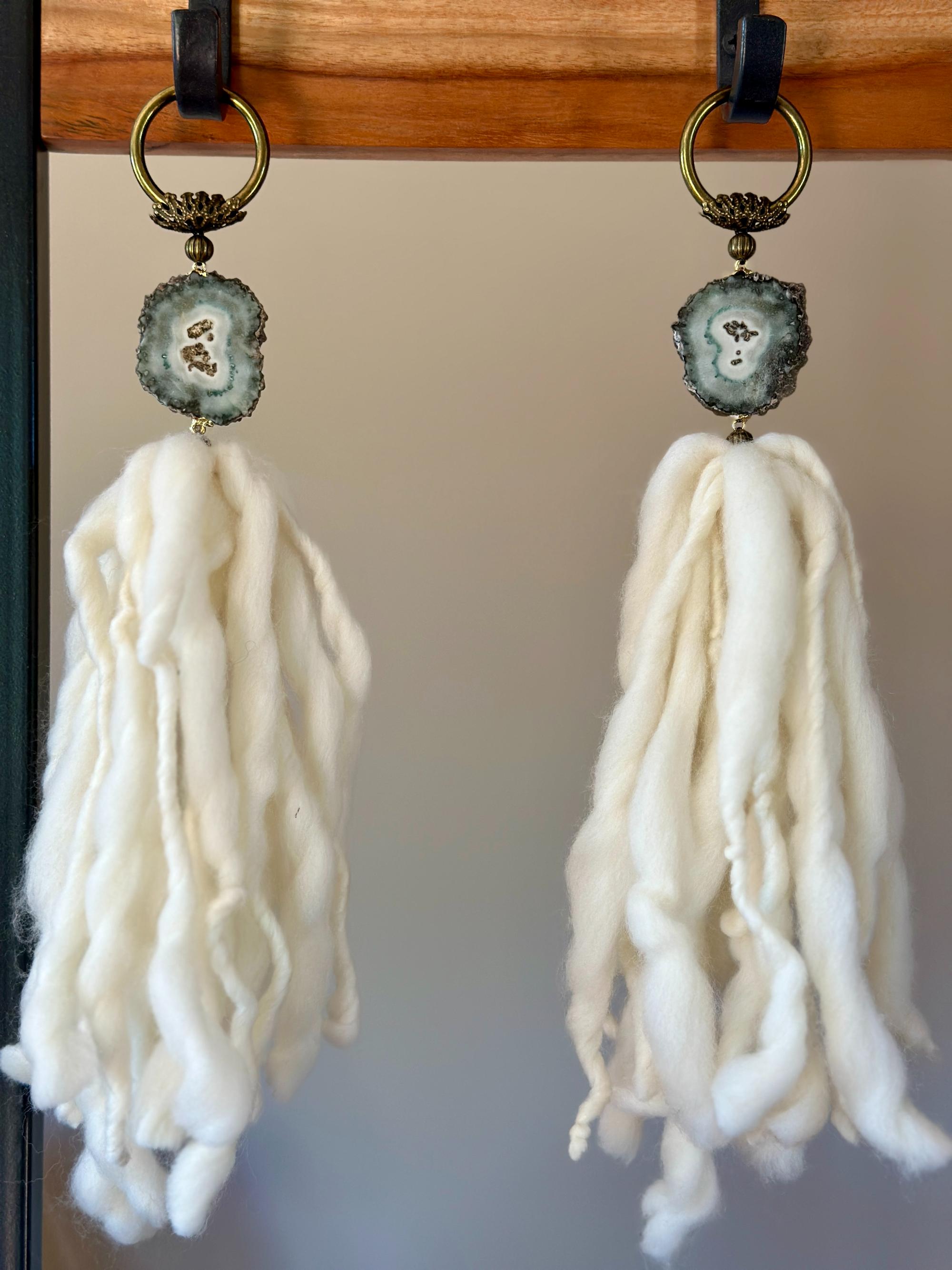 Stalactite and Merino Wool Garland, Door knob tassel, Wall Hanging, multiple uses crystal gift