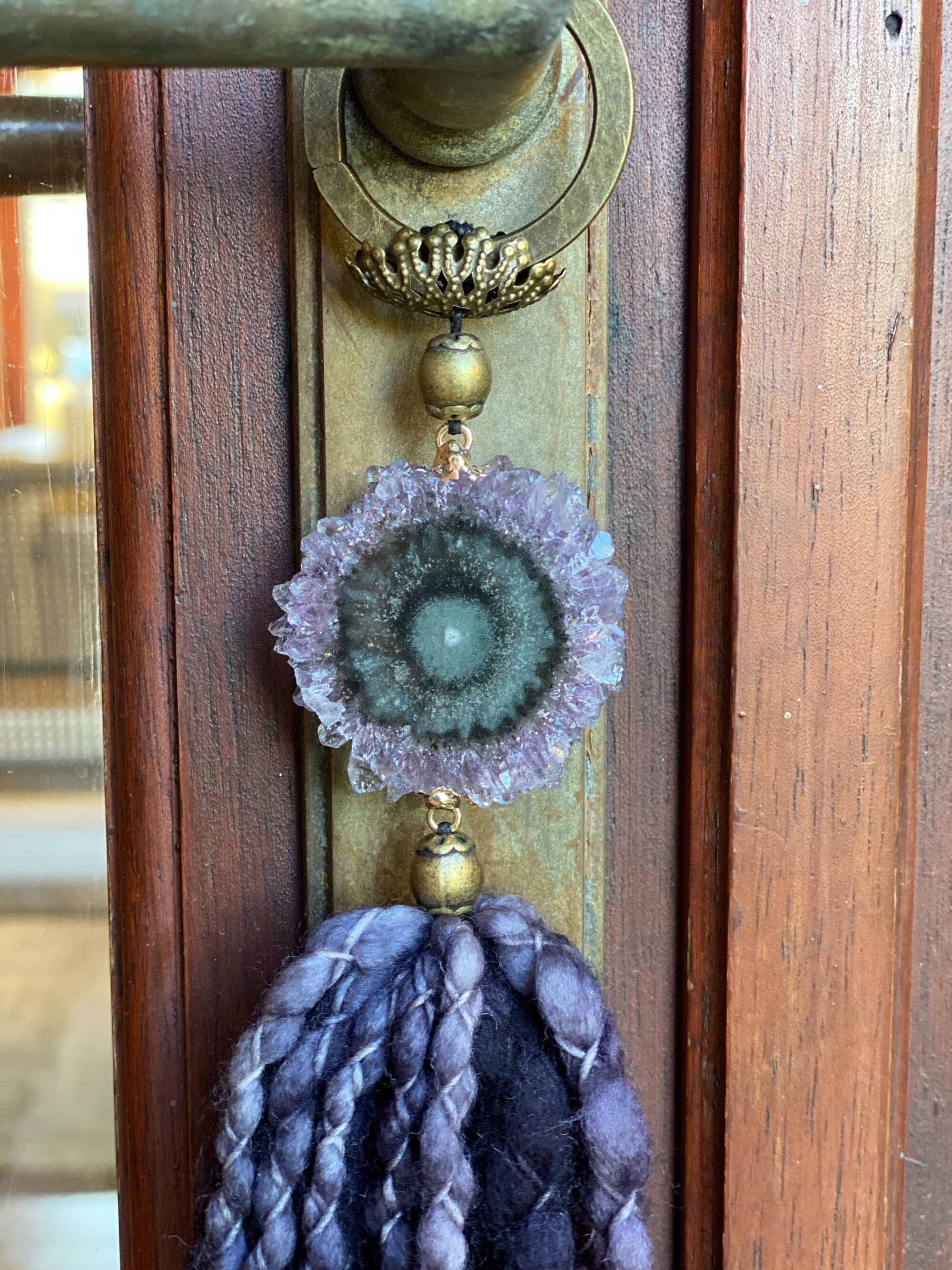 Stalactite and Merino Wool Garland, Door knob tassel, Wall Hanging, multiple uses crystal gift