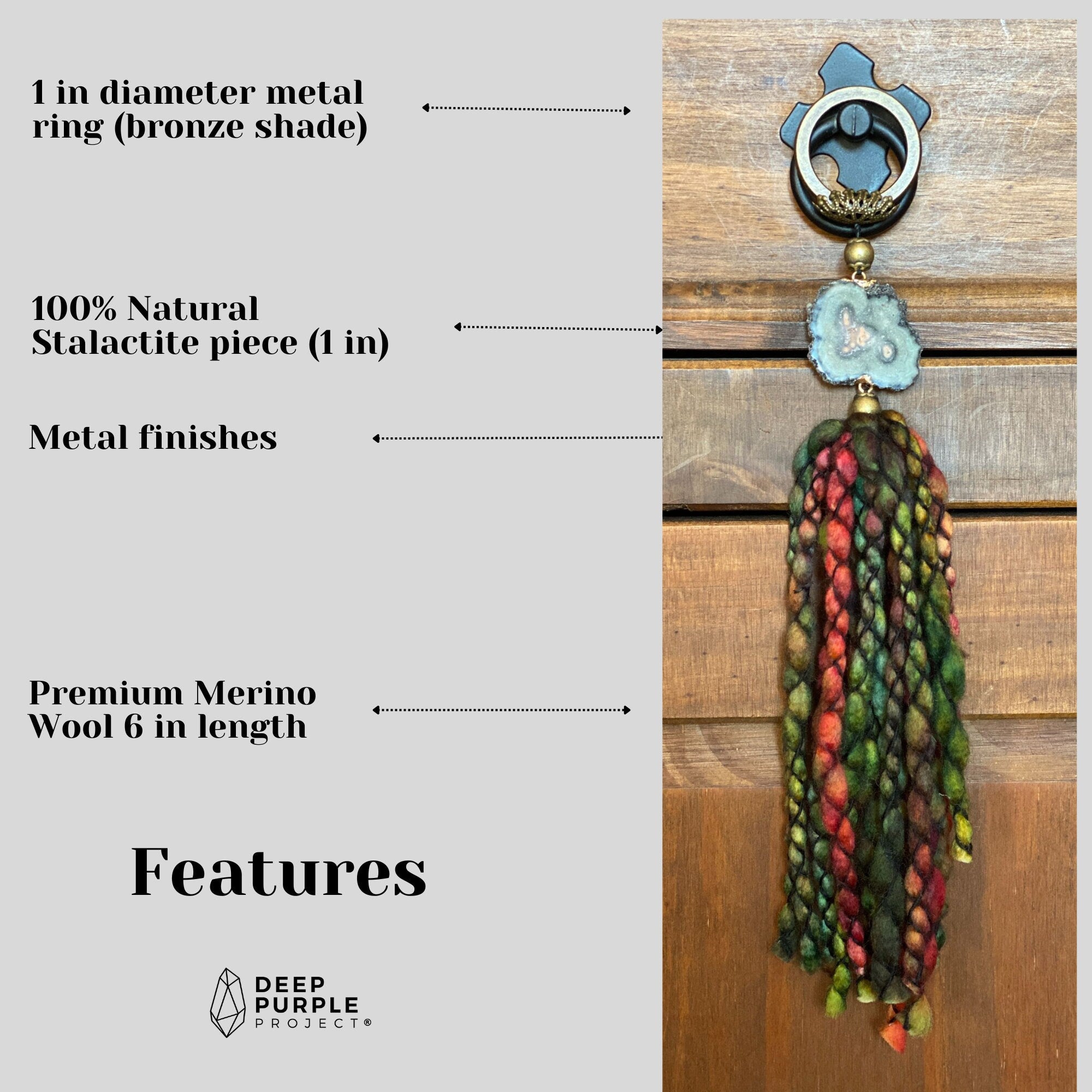 Stalactite and Merino Wool Garland, Door knob tassel, Wall Hanging, multiple uses crystal gift