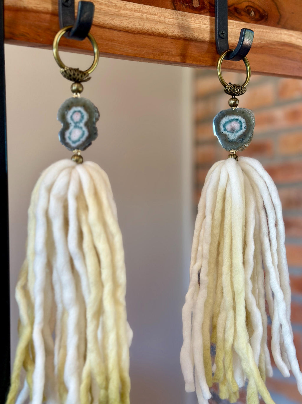 Stalactite and Merino Wool Garland, Door knob tassel, Wall Hanging, multiple uses crystal gift