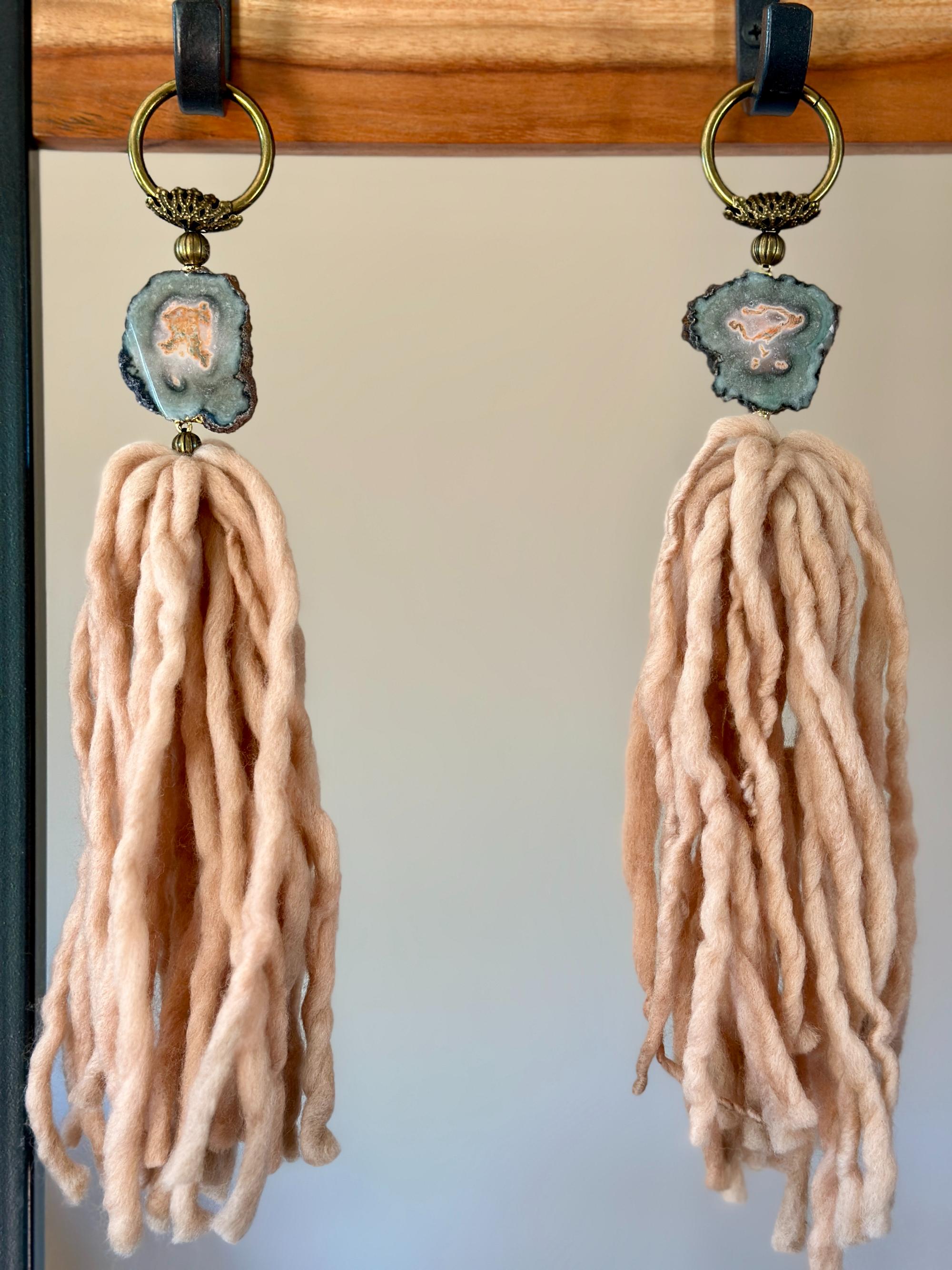 Stalactite and Merino Wool Garland, Door knob tassel, Wall Hanging, multiple uses crystal gift