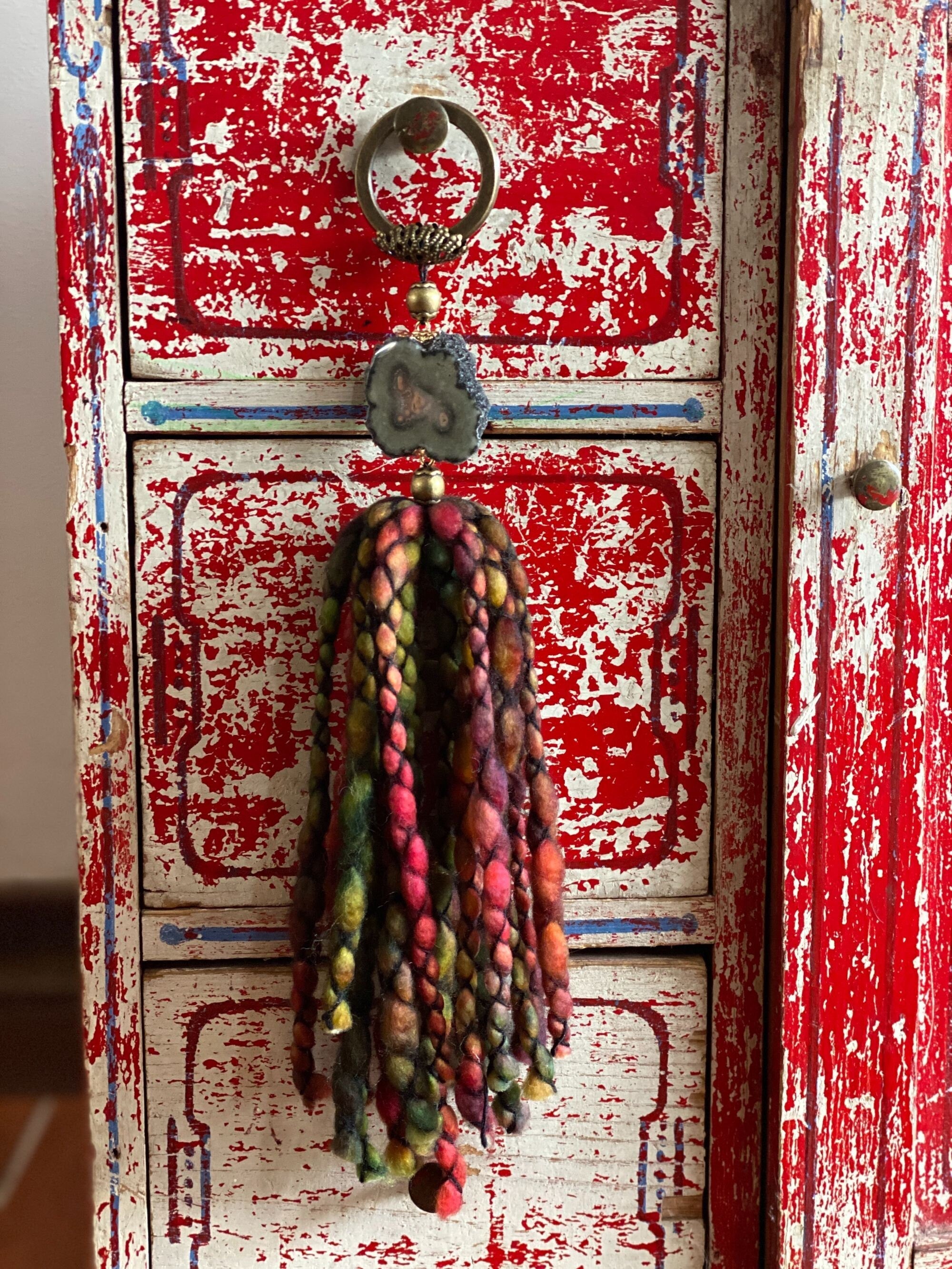 Stalactite and Merino Wool Garland, Door knob tassel, Wall Hanging, multiple uses crystal gift