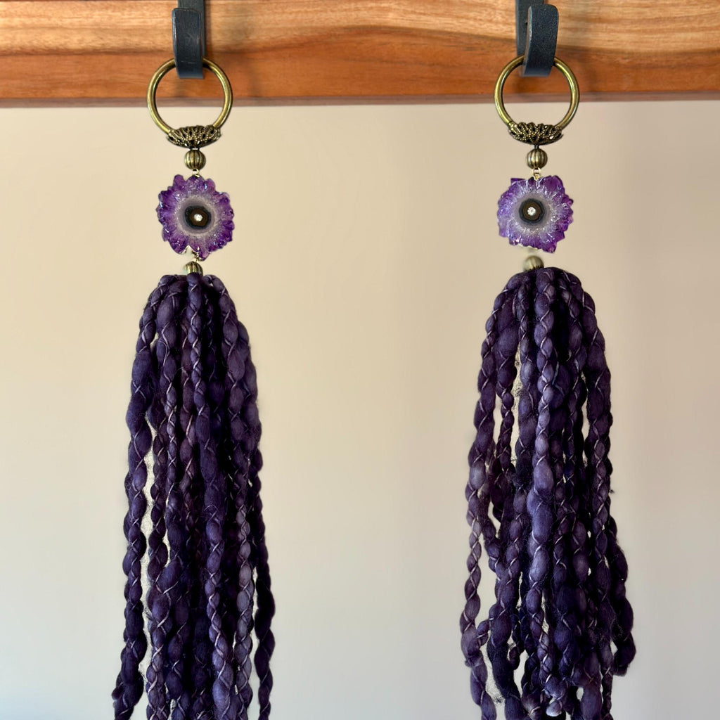 Stalactite and Merino Wool Garland, Door knob tassel, Wall Hanging, multiple uses crystal gift