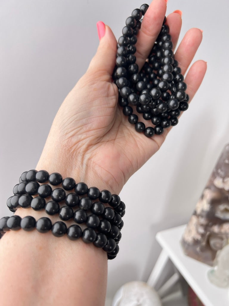 Shungite 8 mm Bracelet for EMF and Protection, Stretchy