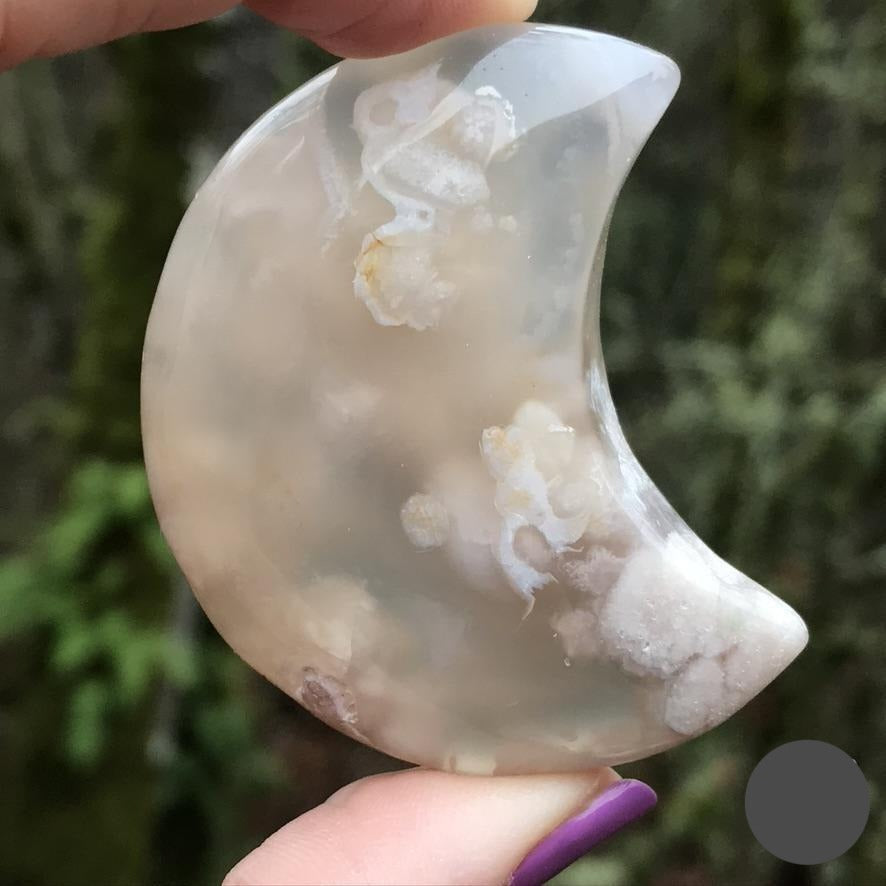 Flower Agate Moon for Confident Growth, Large, 2.5 Inches approx