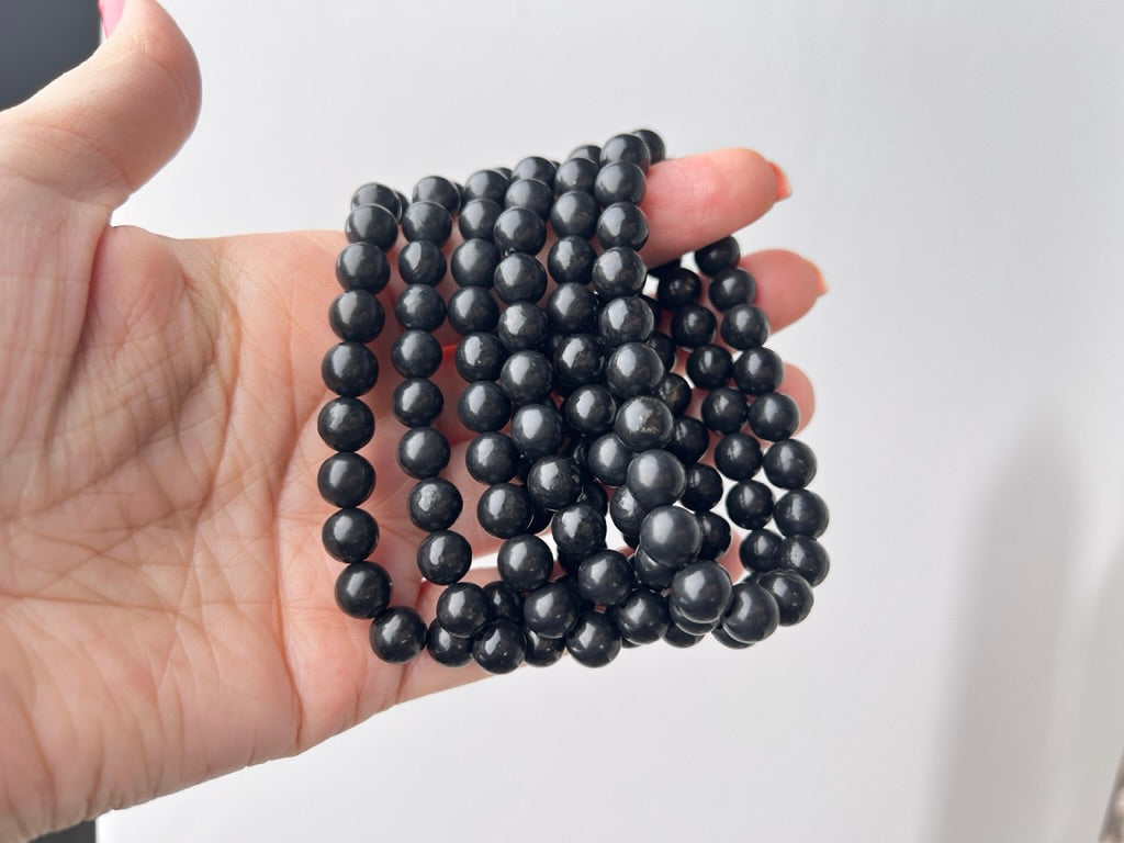 Shungite 8 mm Bracelet for EMF and Protection, Stretchy
