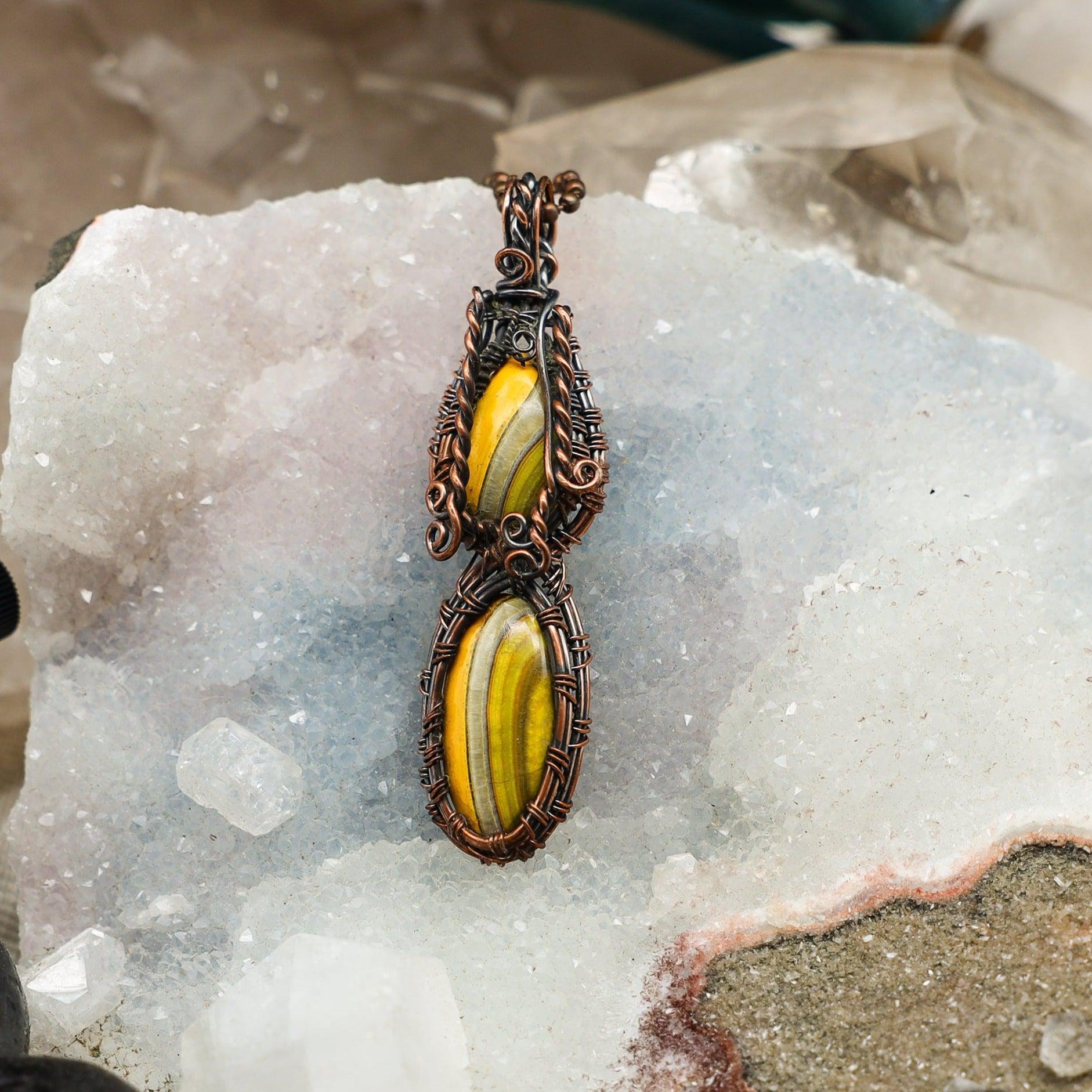 Bumblebee Jasper Dual Stone Wire Wrap Crystal Pendant
